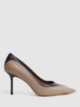 Reiss Gwyneth High Heel Leather Court Shoes, Camel/Black