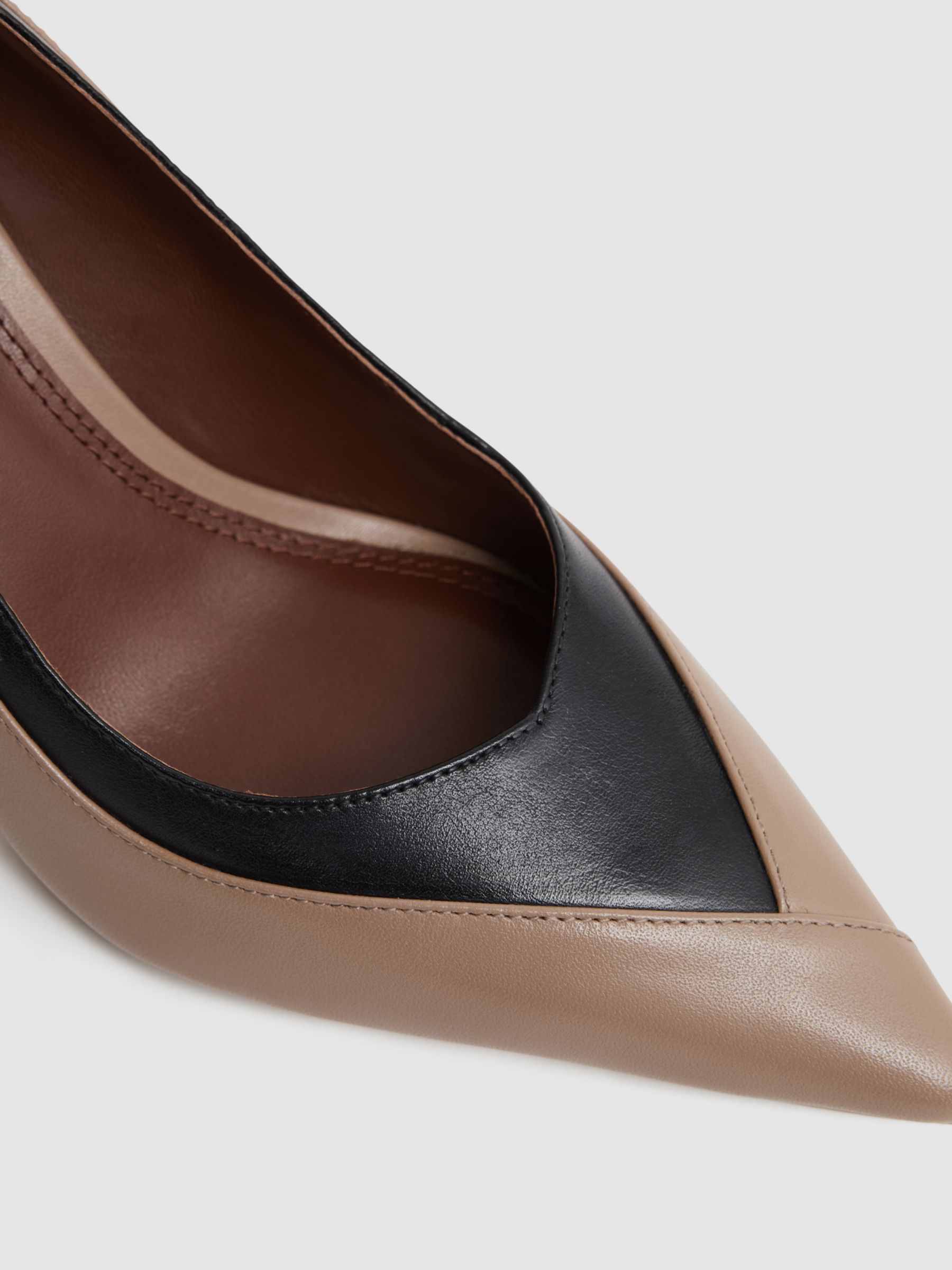 Buy Reiss Gwyneth High Heel Leather Court Shoes, Camel/Black Online at johnlewis.com