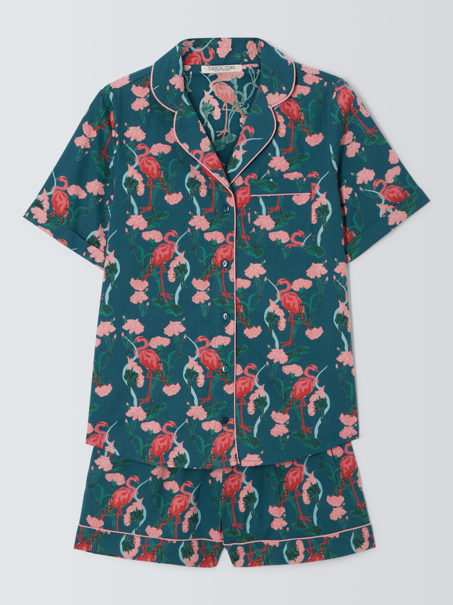 Buy Their Nibs Cotton Flamingo Short Pyjama Set, Teal Online at johnlewis.com