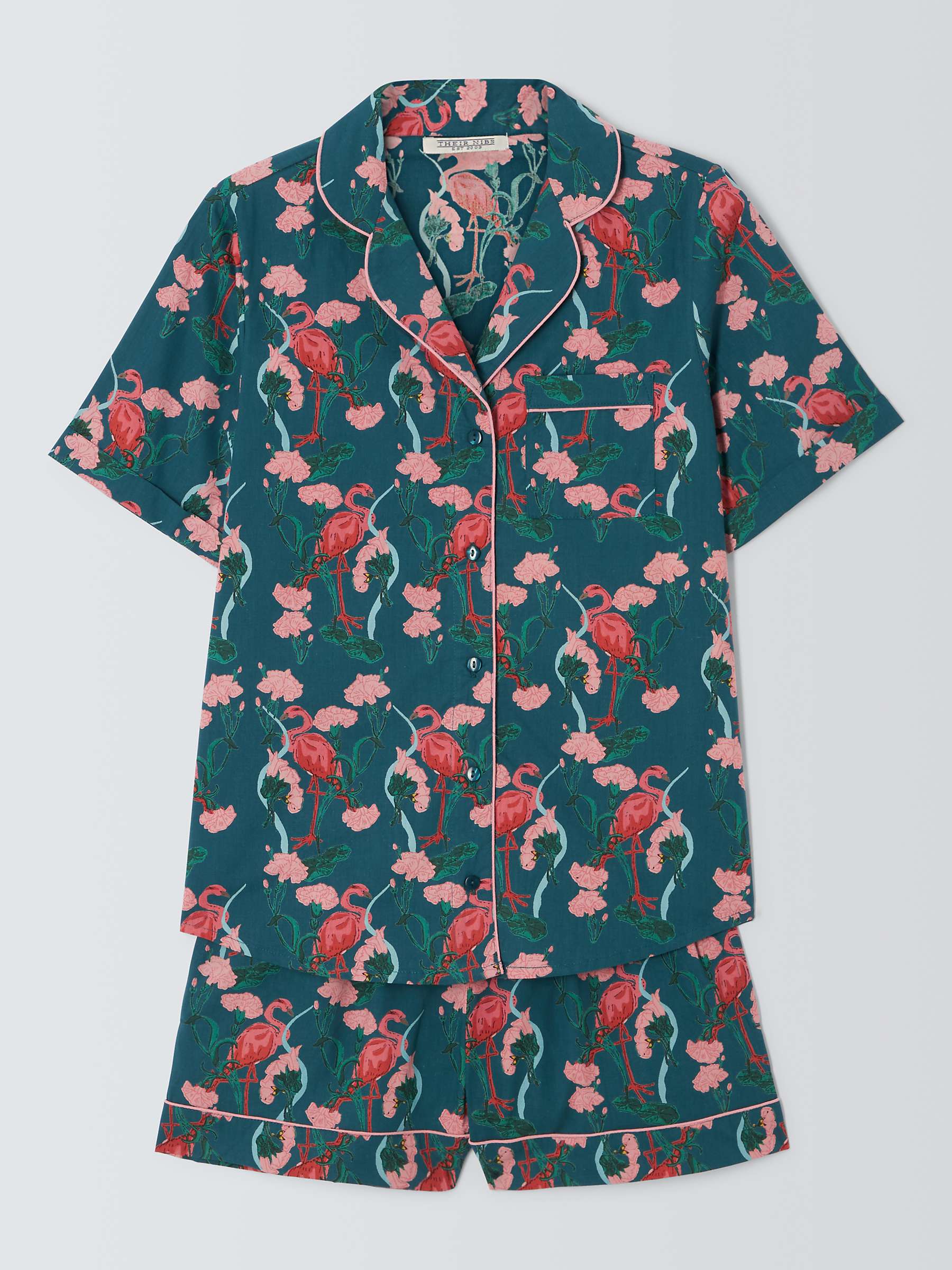 Buy Their Nibs Cotton Flamingo Short Pyjama Set, Teal Online at johnlewis.com