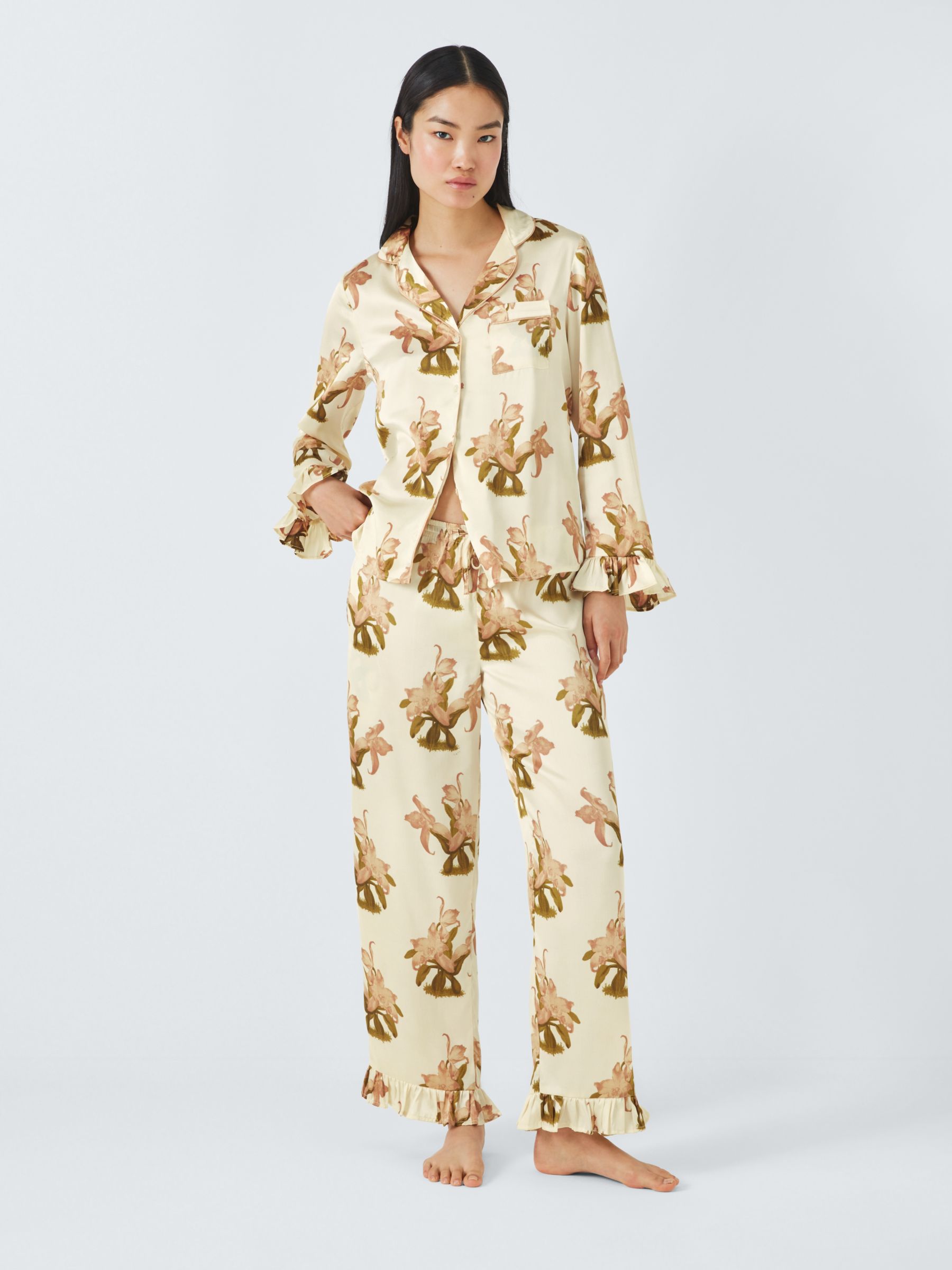 Buy Their Nibs Vintage Floral Satin Shirt Long Pyjama Set, Neutral Online at johnlewis.com