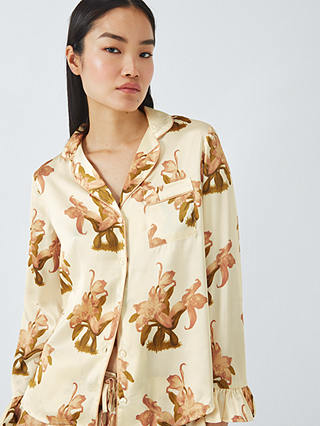 Their Nibs Vintage Floral Satin Shirt Long Pyjama Set, Neutral