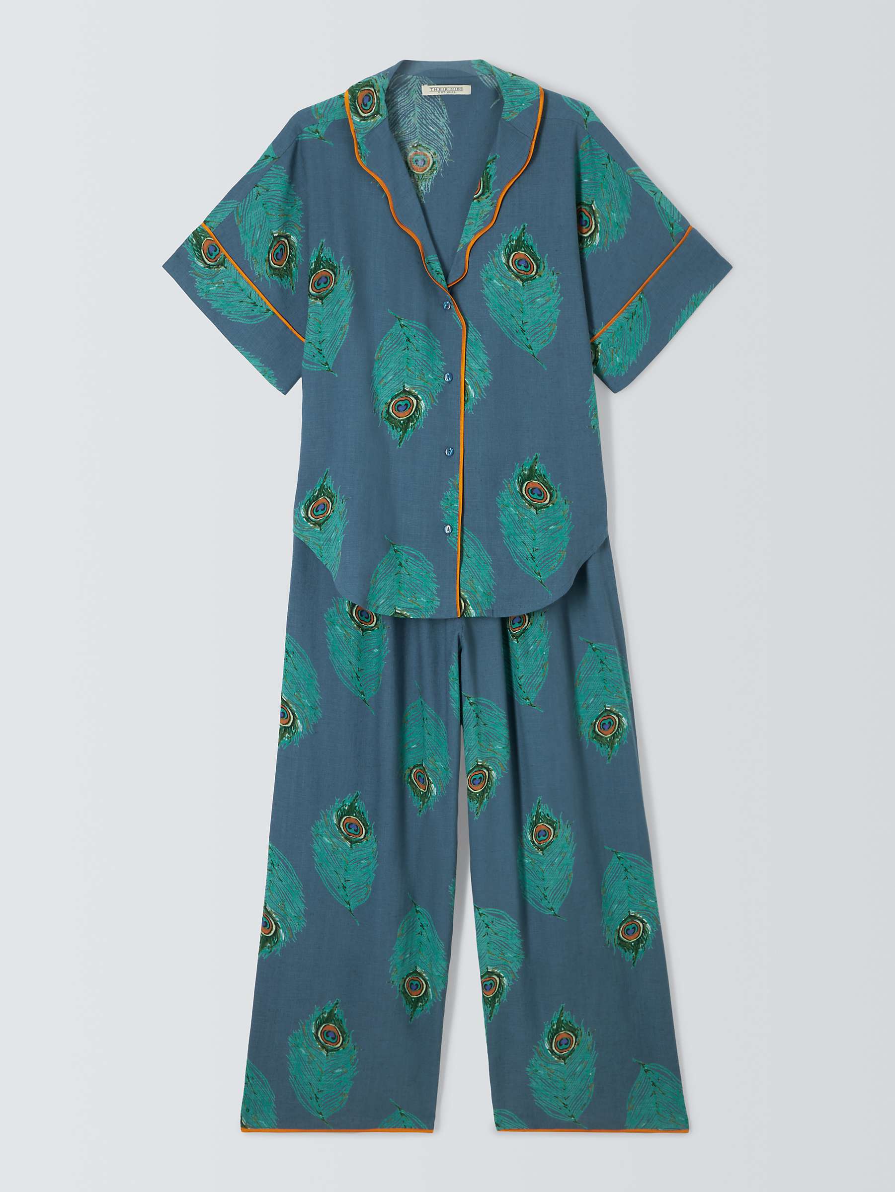 Buy Their Nibs Peacock Linen Blend Shirt Long Pyjama Set, Teal Online at johnlewis.com