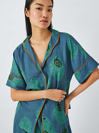 Their Nibs Peacock Linen Blend Shirt Long Pyjama Set, Teal