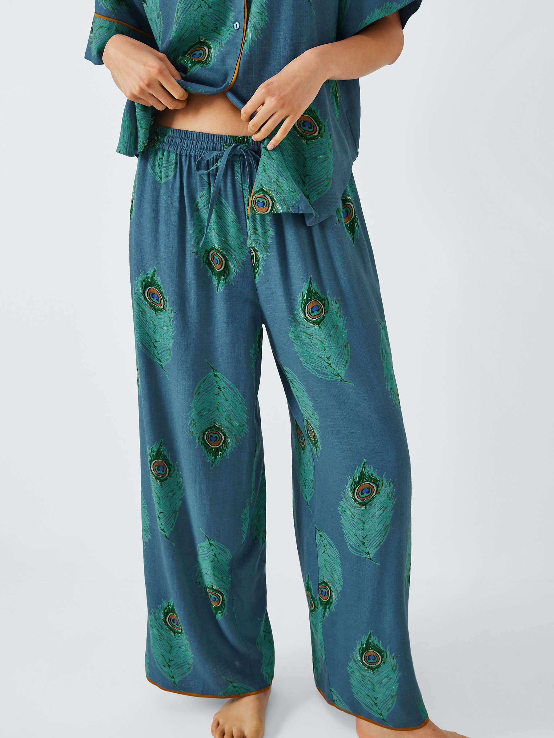 Buy Their Nibs Peacock Linen Blend Shirt Long Pyjama Set, Teal Online at johnlewis.com
