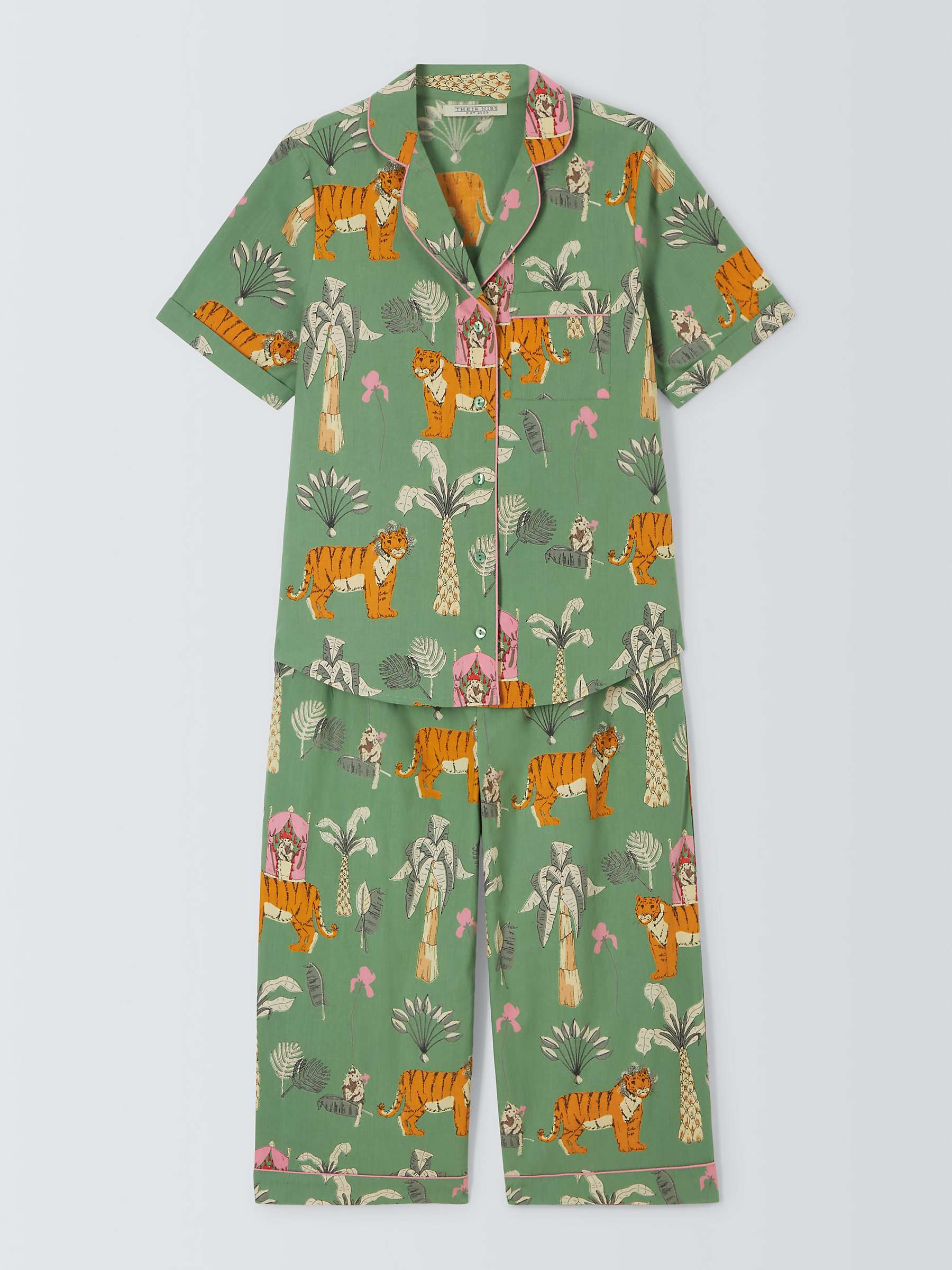 Buy Their Nibs Monkey Shirt Cropped Pyjama Set, Sage Online at johnlewis.com