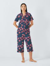 Pretty You London Lace Bamboo Cami Cropped Trouser Pyjama Set, Powder Puff  at John Lewis & Partners