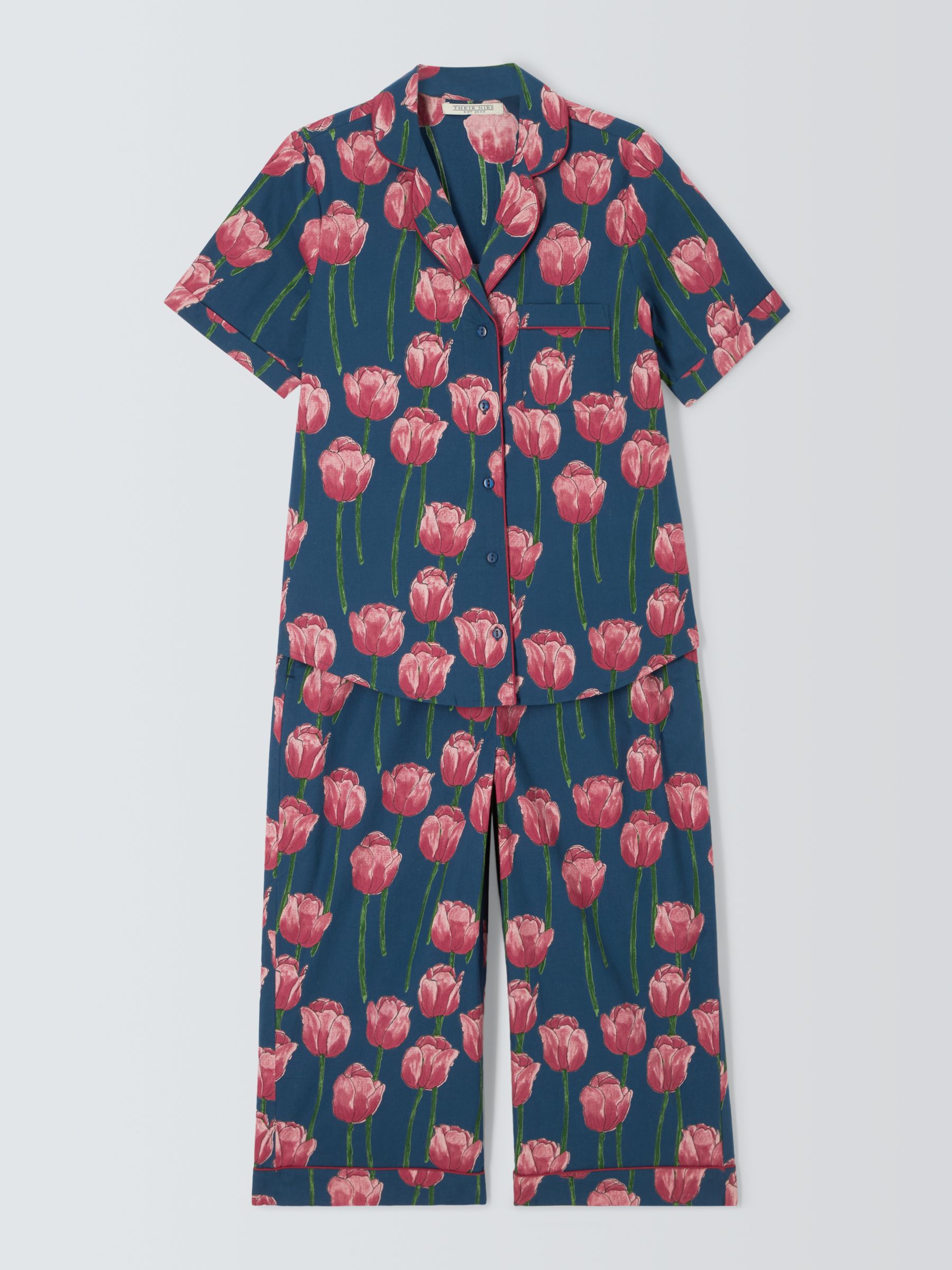 Buy Their Nibs Tulip Shirt Cropped Pyjama Set, Navy Online at johnlewis.com