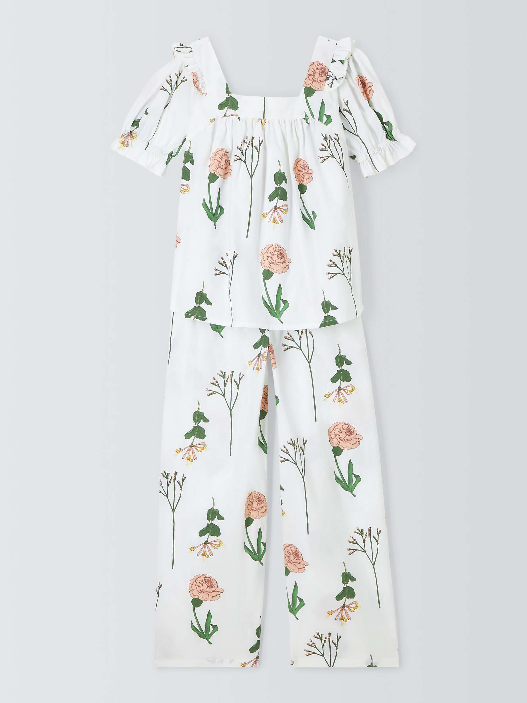 Buy Their Nibs Floral Square Neck Long Pyjama Set, White/Pink Online at johnlewis.com