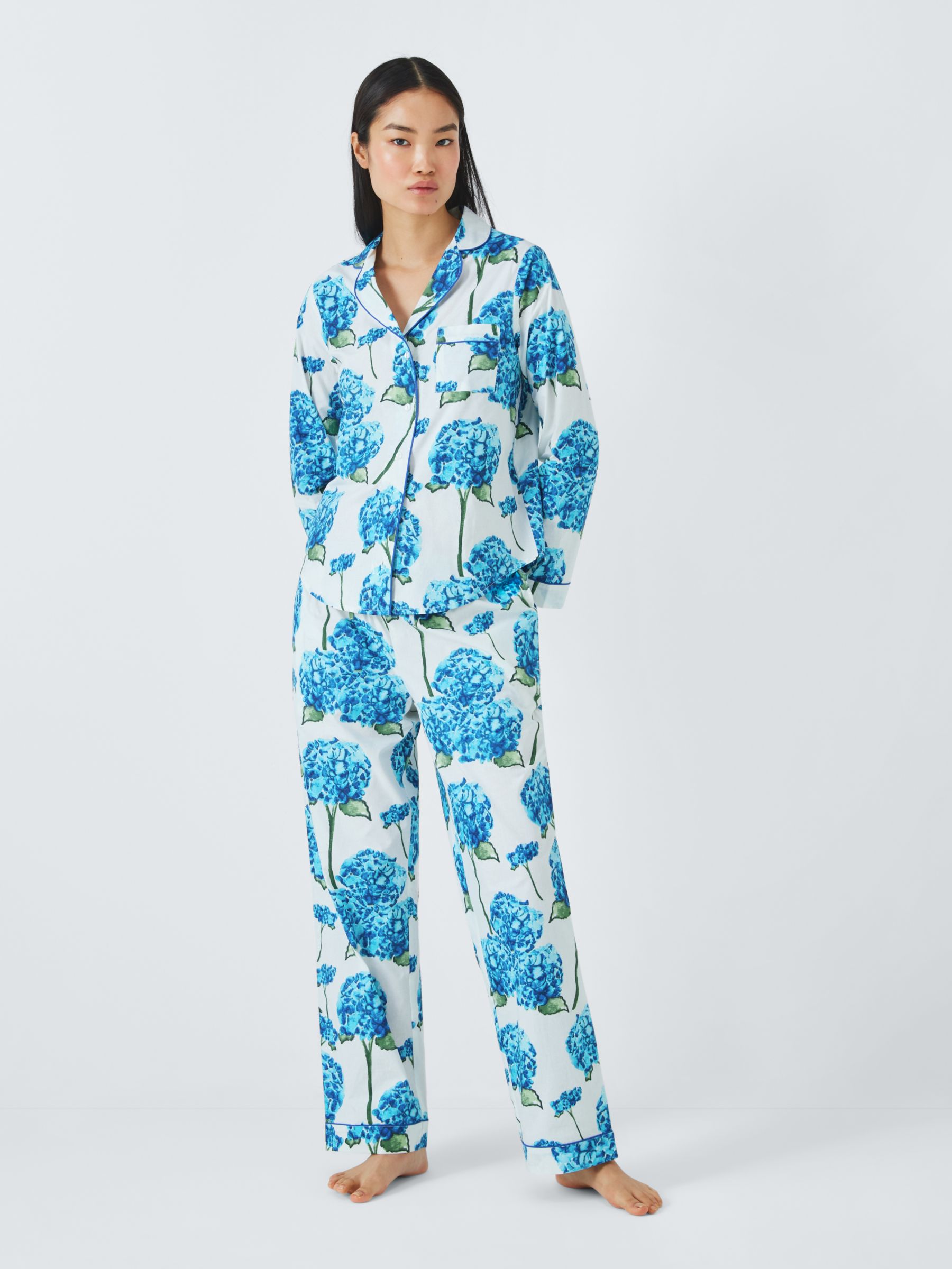 Buy Their Nibs Hydrangea Shirt Long Pyjama Set, White/Blue Online at johnlewis.com