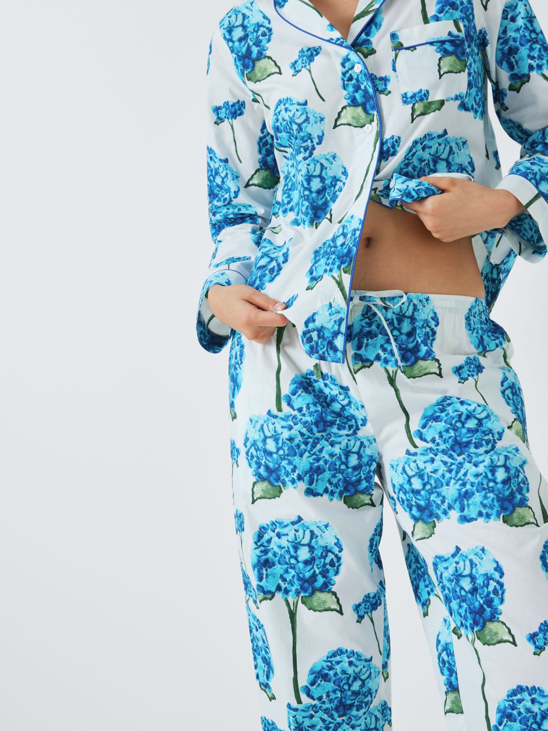 Buy Their Nibs Hydrangea Shirt Long Pyjama Set, White/Blue Online at johnlewis.com