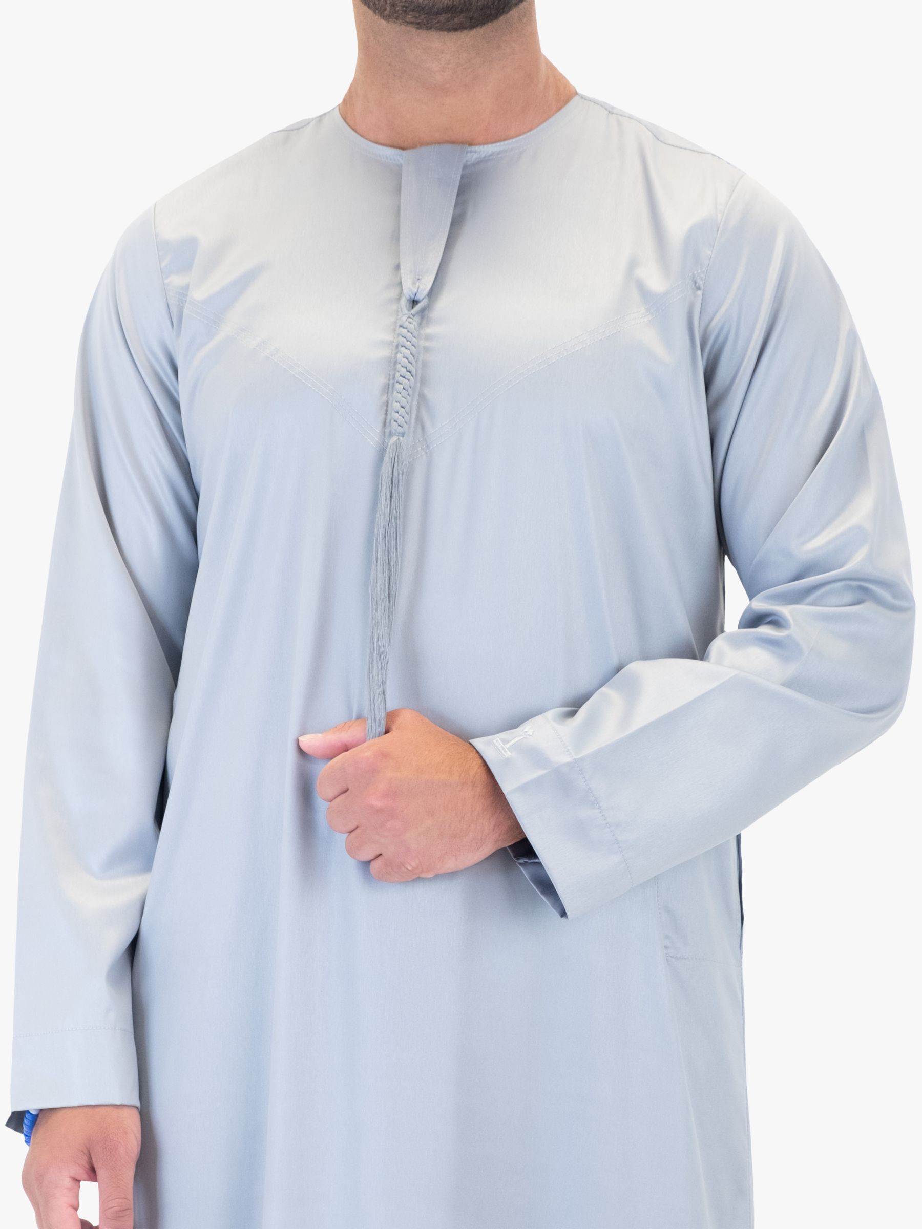 Islamic Impressions Omani Silky Tassel Throbe Jubbah, Light Grey, 52 in
