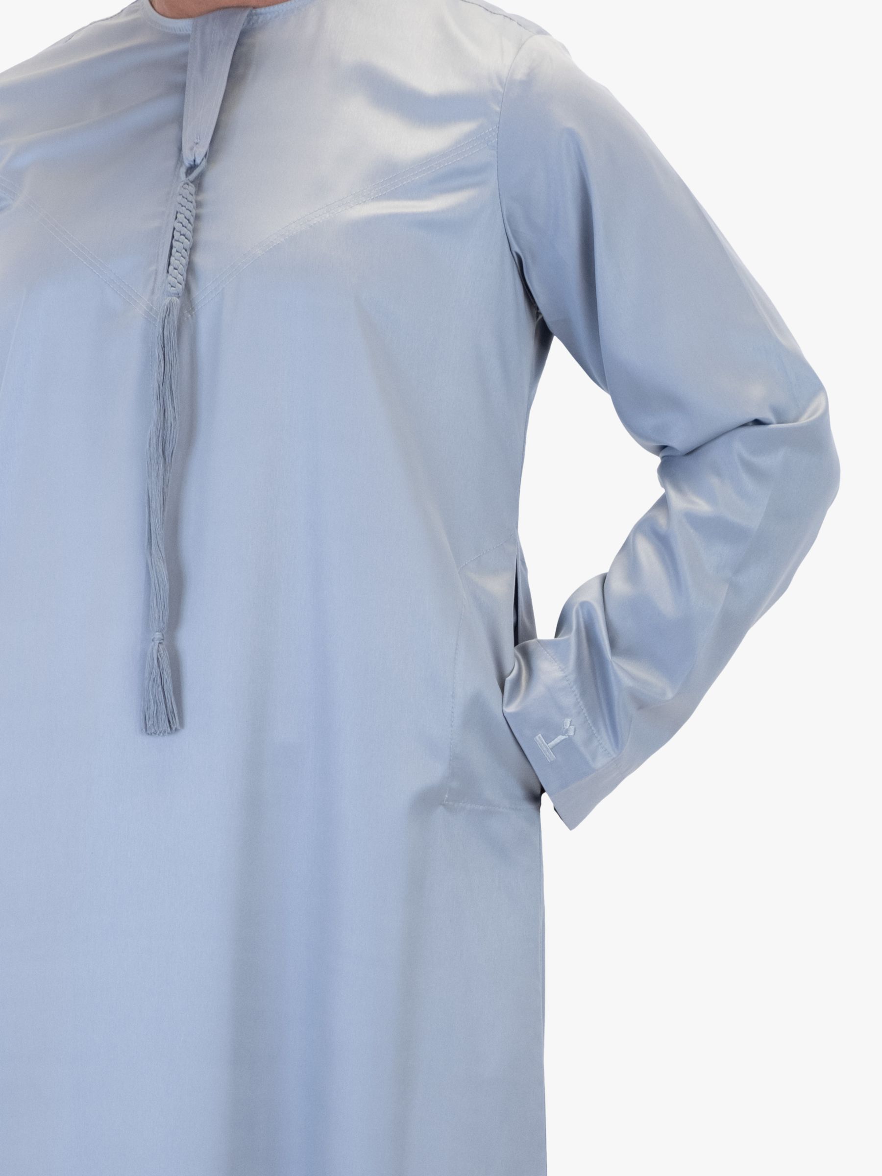 Islamic Impressions Omani Silky Tassel Throbe Jubbah, Light Grey, 52 in