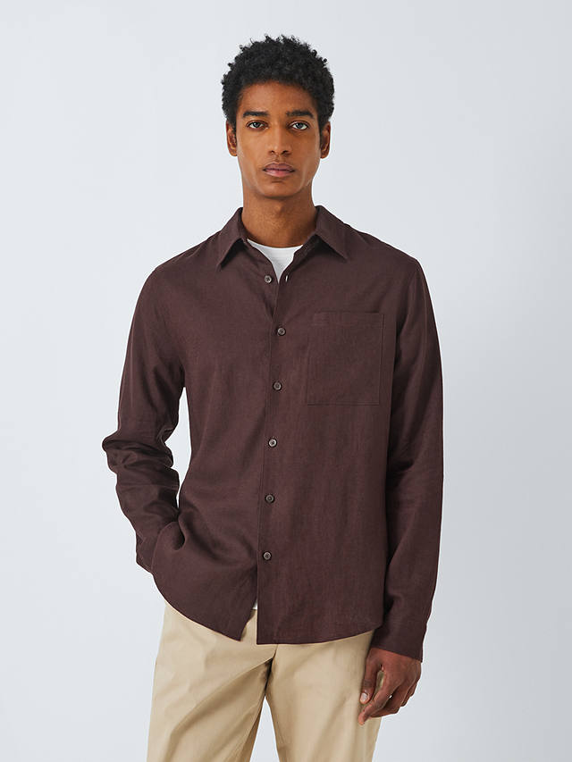 Kin Linen Blend Long Sleeve Shirt, Chocolate Plum