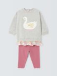 John Lewis Baby Swan Print Top & Leggings Set, Pink/Multi