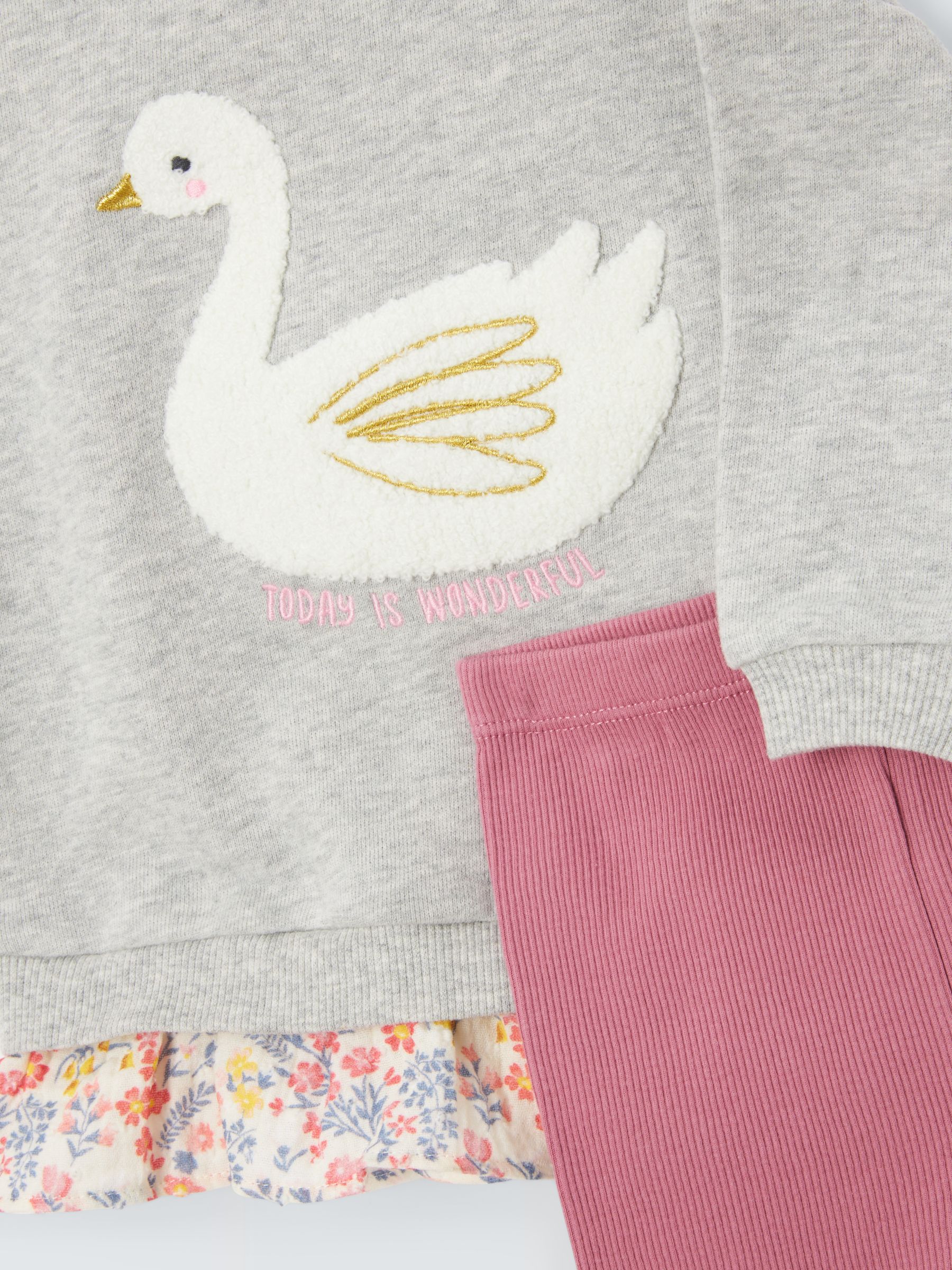 John Lewis Baby Swan Print Top & Leggings Set, Pink/Multi, 6-9 months