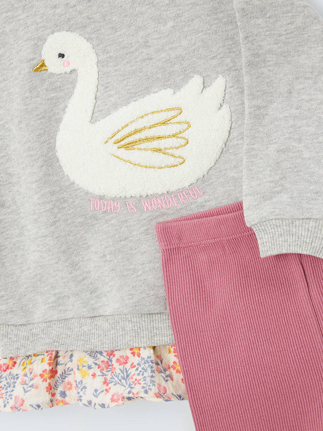 John Lewis Baby Swan Print Top & Leggings Set, Pink/Multi