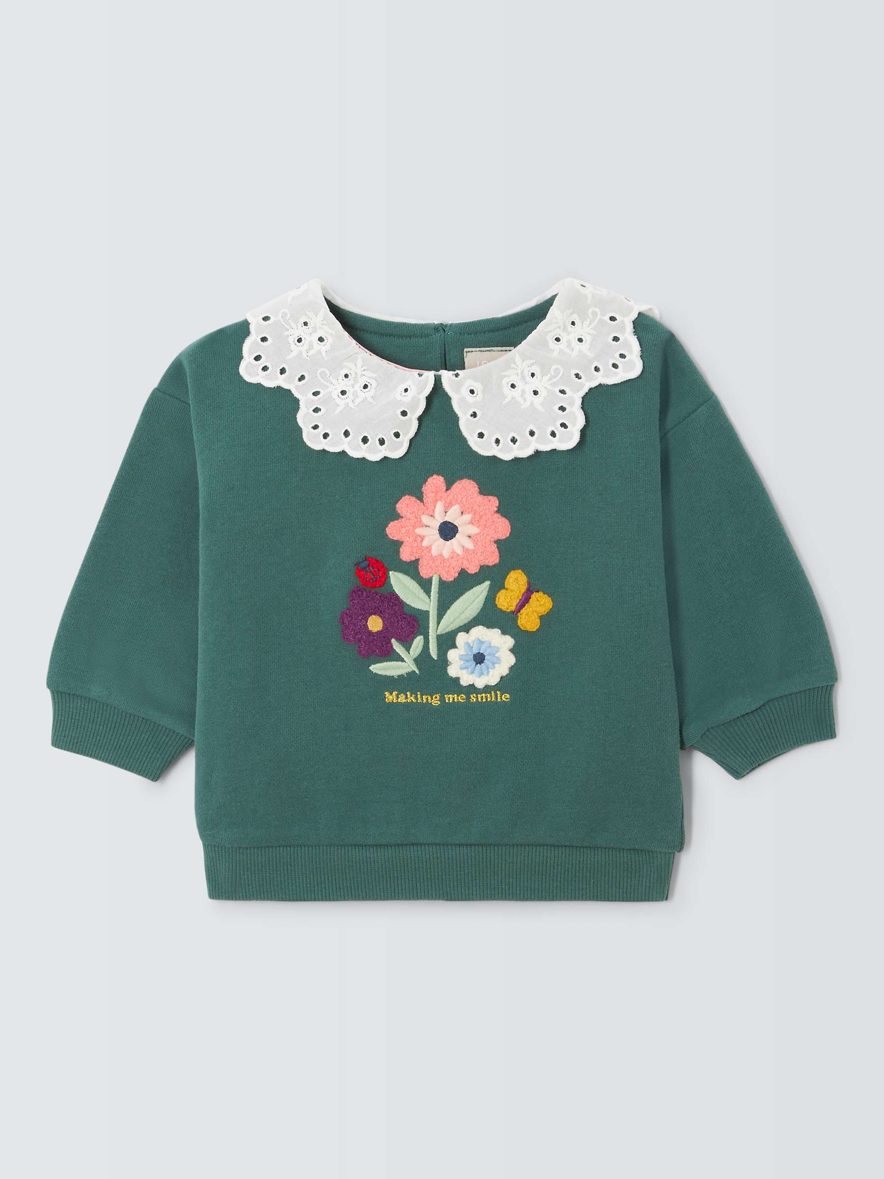 Buy John Lewis Baby Floral Embroidered Lace Collar Sweatshirt, Green/Multi Online at johnlewis.com