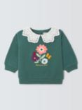 John Lewis Baby Floral Embroidered Lace Collar Sweatshirt, Green/Multi, Green/Multi