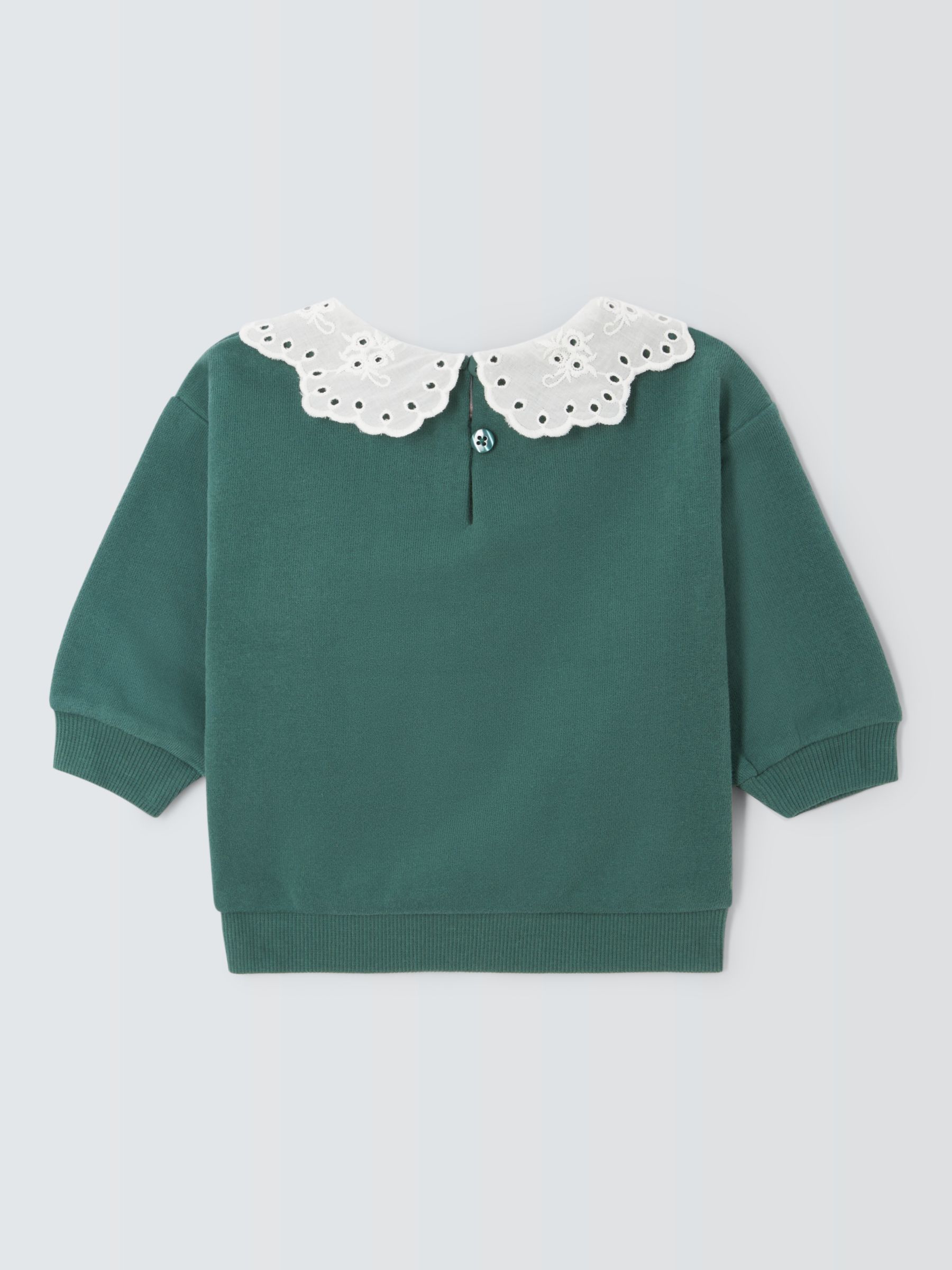John Lewis Baby Floral Embroidered Lace Collar Sweatshirt, Green/Multi, 6-9 months