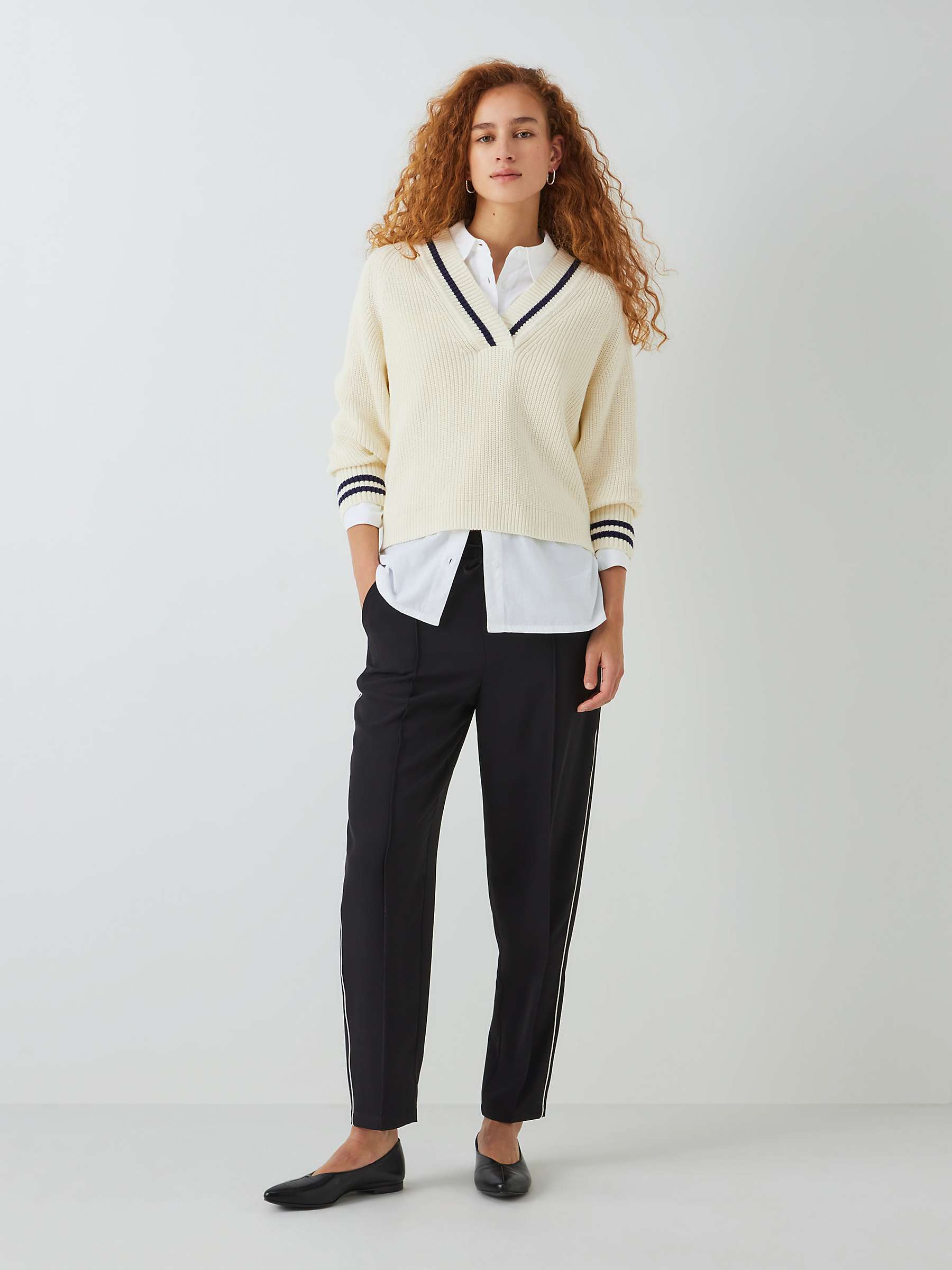 Buy John Lewis ANYDAY Stripe Wrap Over V-Neck Jumper, Ivory/Navy Online at johnlewis.com