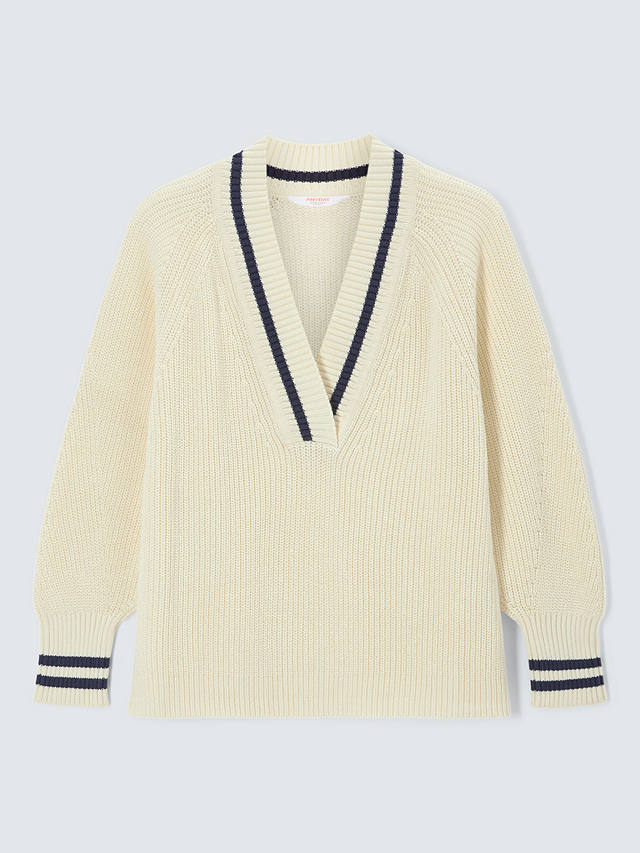 John Lewis ANYDAY Stripe Wrap Over V-Neck Jumper, Ivory/Navy