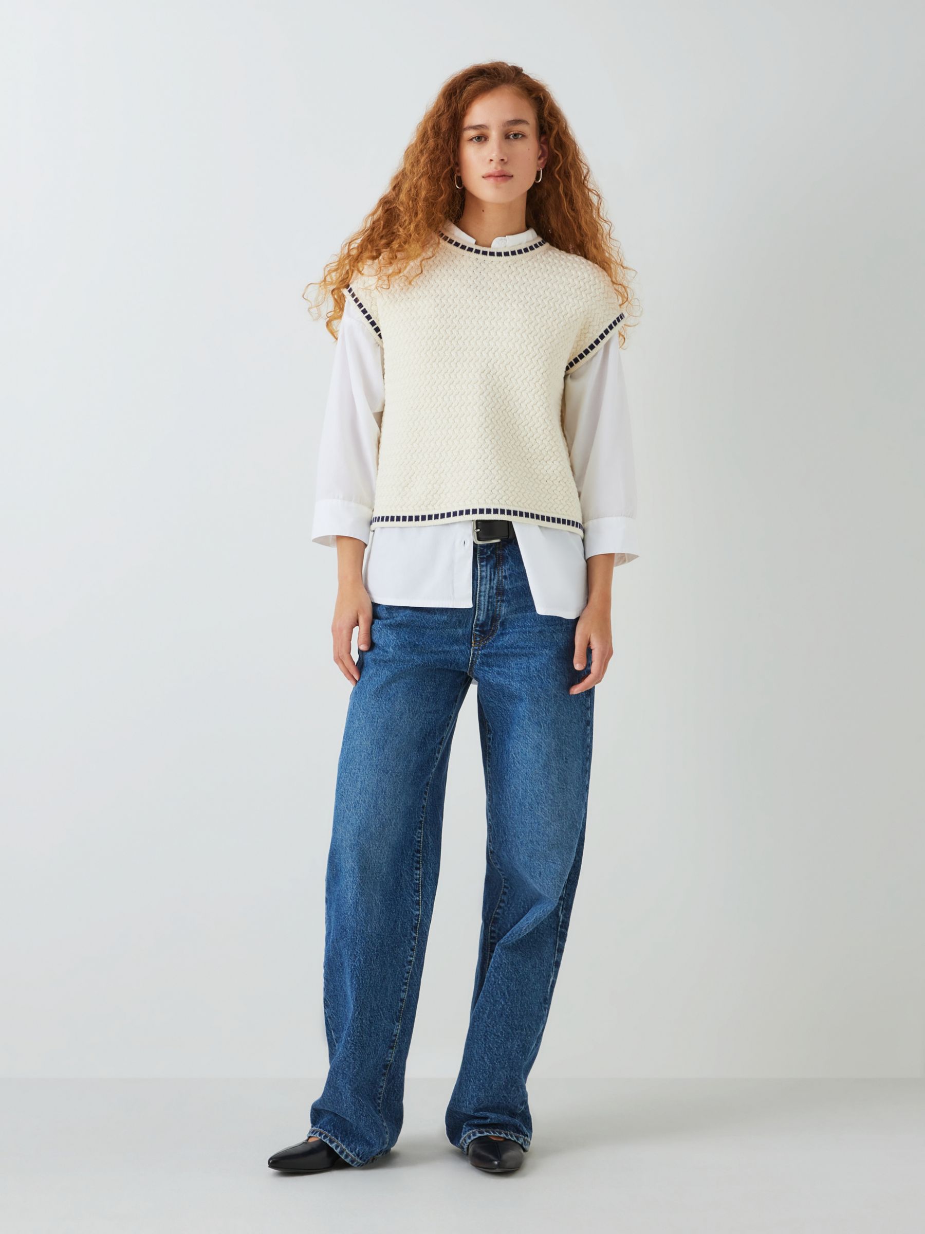 Buy John Lewis ANYDAY Textured Stitch Knit Tank Top, Ivory/Navy Online at johnlewis.com