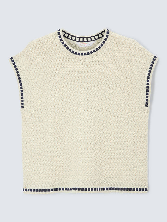 John Lewis ANYDAY Textured Stitch Knit Tank Top, Ivory/Navy