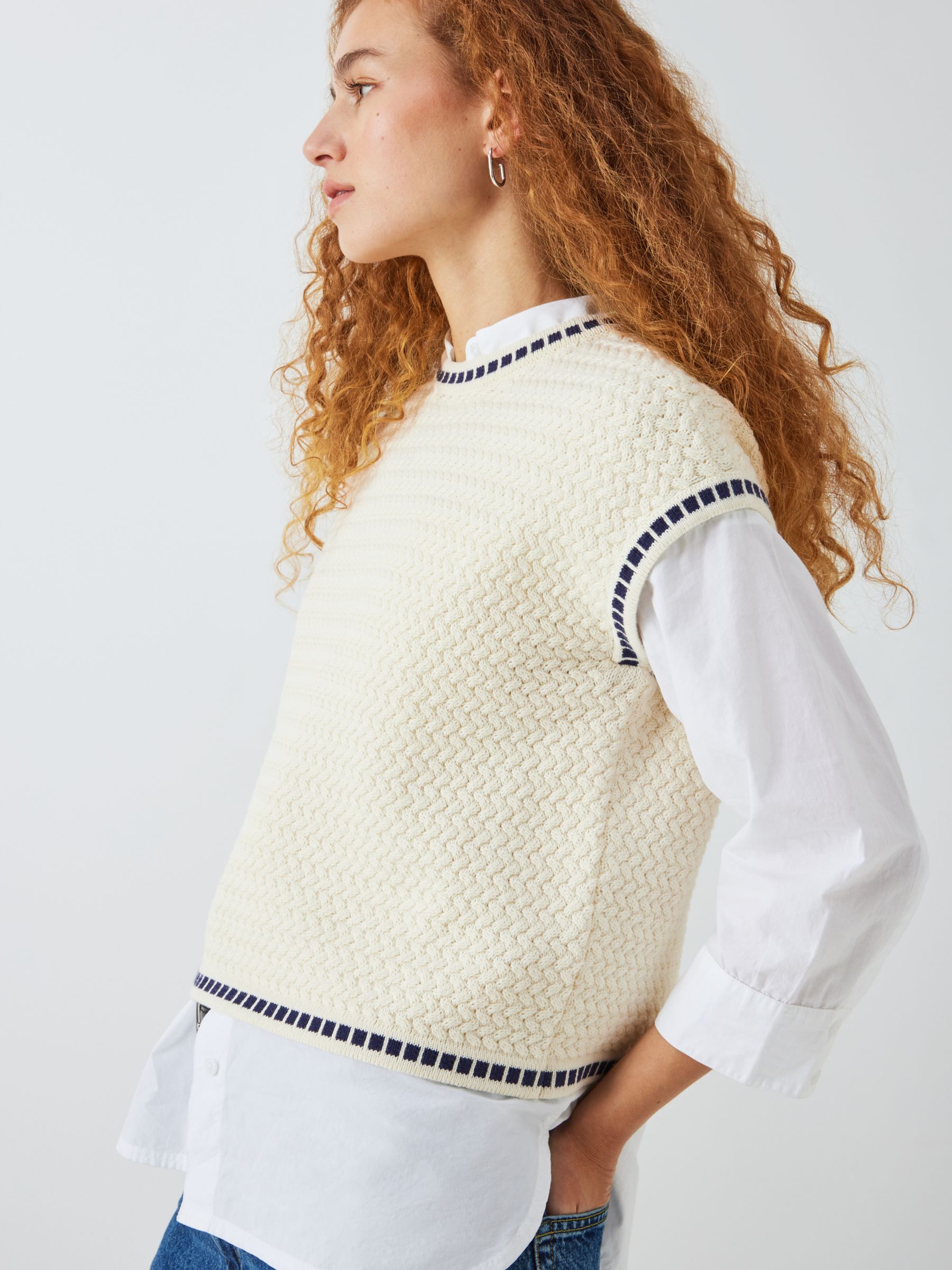 Buy John Lewis ANYDAY Textured Stitch Knit Tank Top, Ivory/Navy Online at johnlewis.com