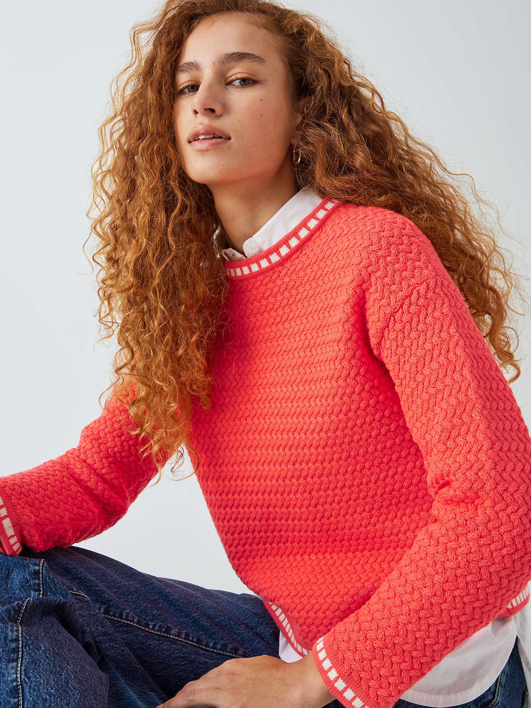 Buy John Lewis ANYDAY Textured Stitch Jumper, Coral Online at johnlewis.com