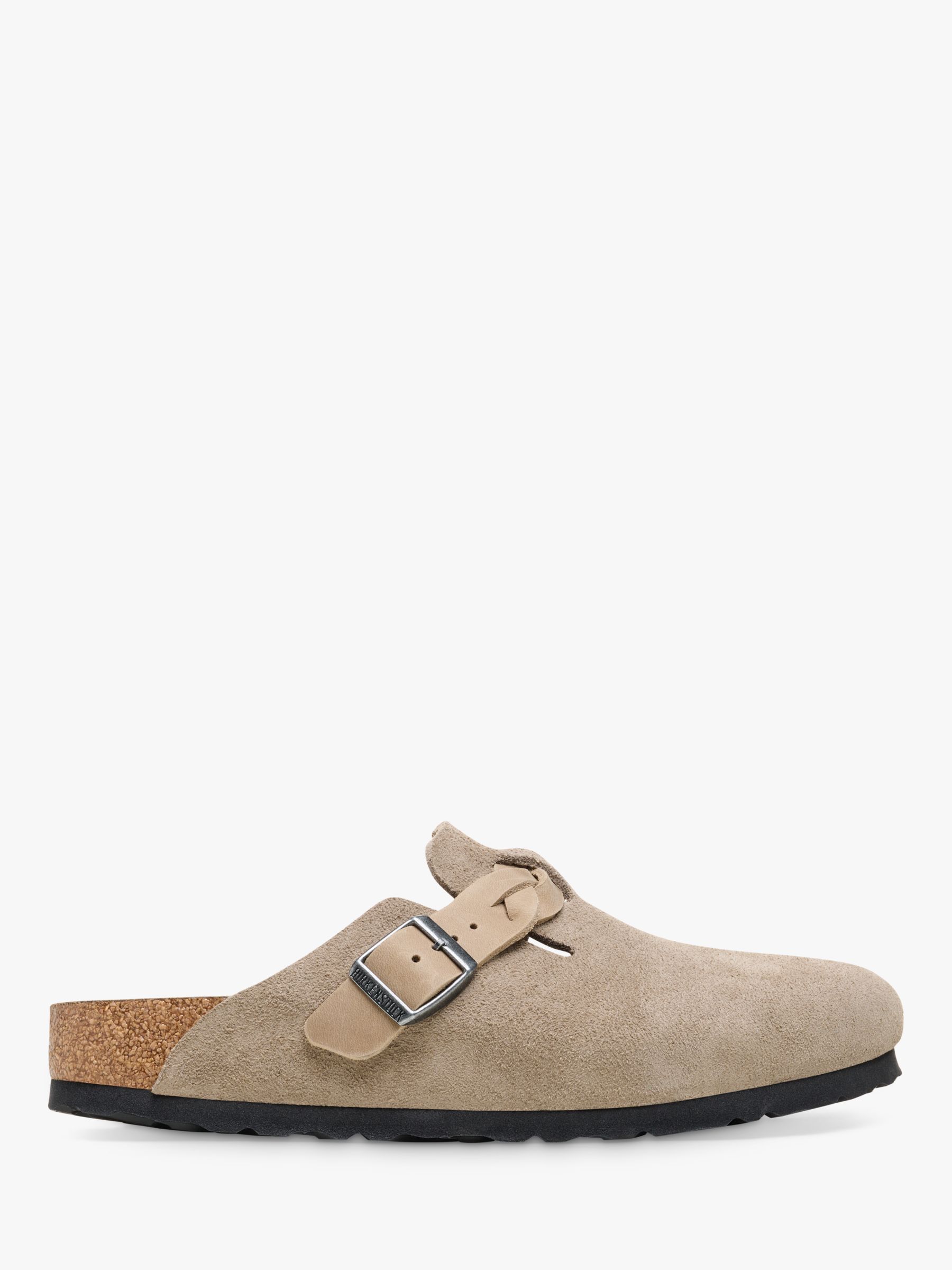 Birkenstock Braided Buckle Suede Clogs, Taupe at John Lewis & Partners