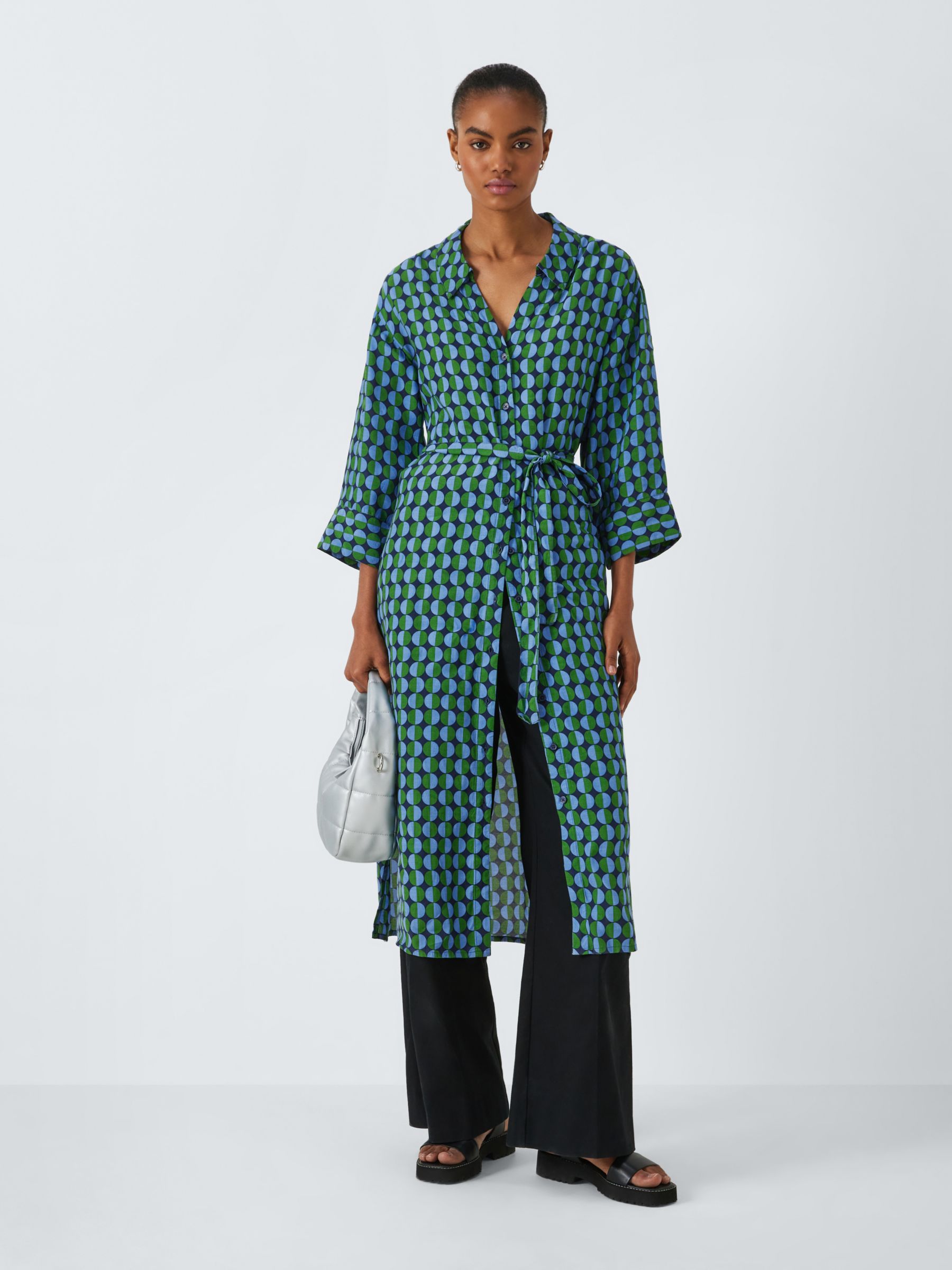 John Lewis ANYDAY Geometric Print Shirt Midi Dress, Navy/Multi, 12