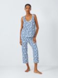 John Lewis Ines Leaf Print Vest Pyjamas, Ivory/Blue