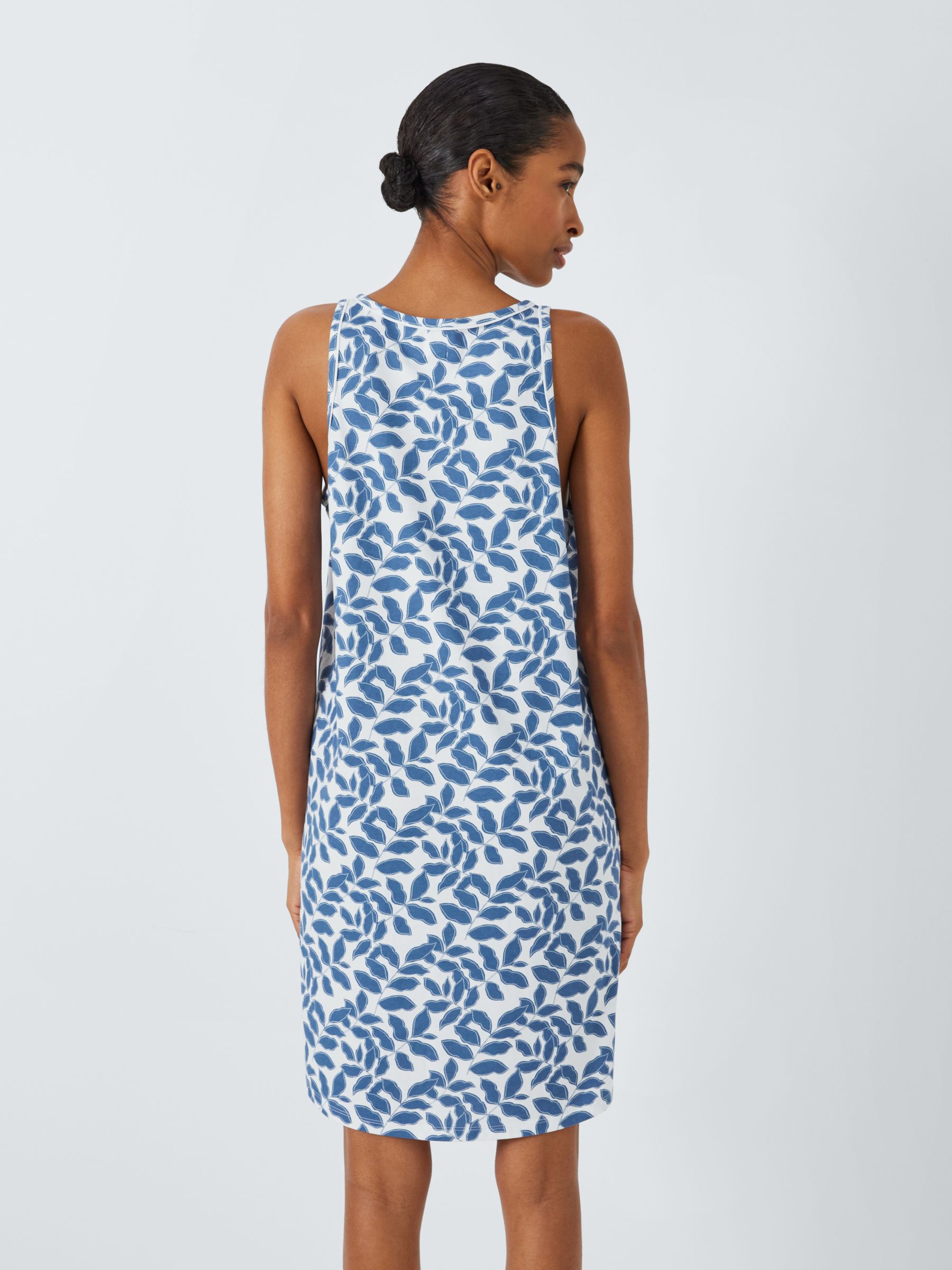 John Lewis Ines Leaf Print Sleeveless Night Dress, Ivory/Blue, 16