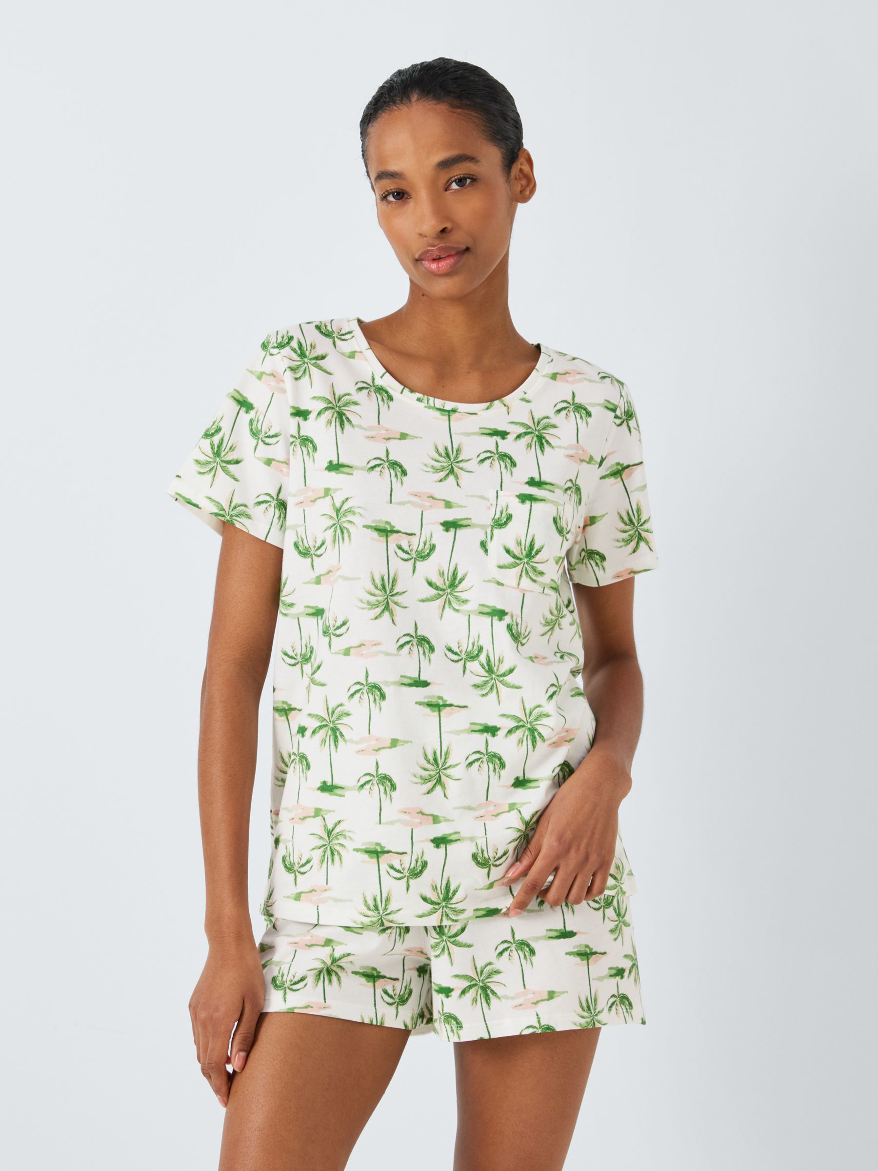 Buy John Lewis Millie Palm Trees Jersey Short Pyjama Set, Ivory/Coral Online at johnlewis.com