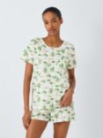 John Lewis Millie Palm Trees Jersey Short Pyjama Set, Ivory/Coral