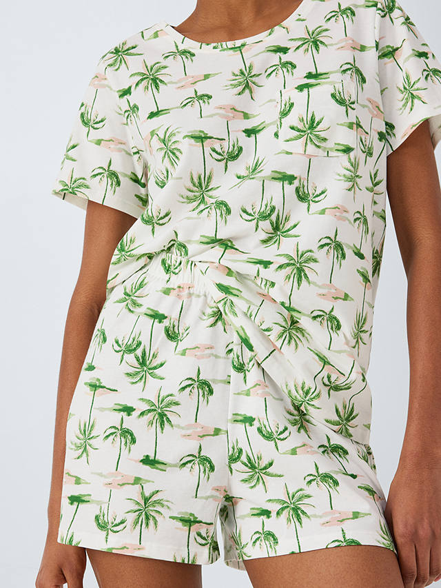 John Lewis Millie Palm Trees Jersey Short Pyjama Set, Ivory/Coral