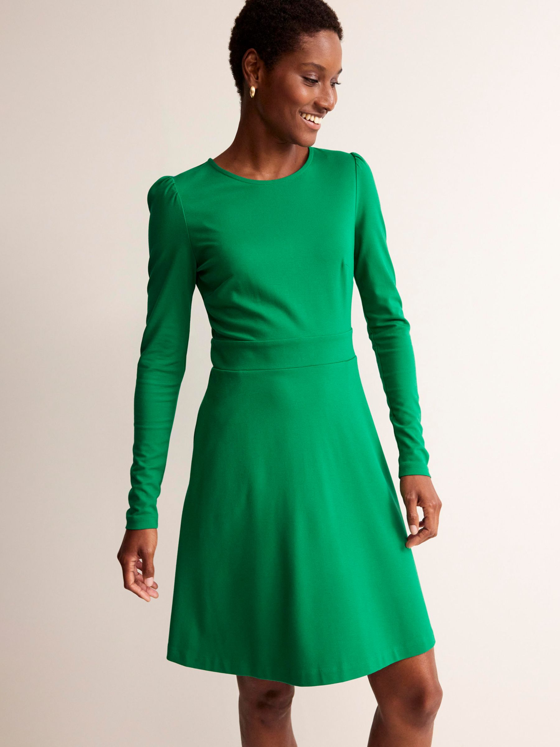 Boden Sabrina Swing Jersey Dress, Veridian Green at John Lewis & Partners