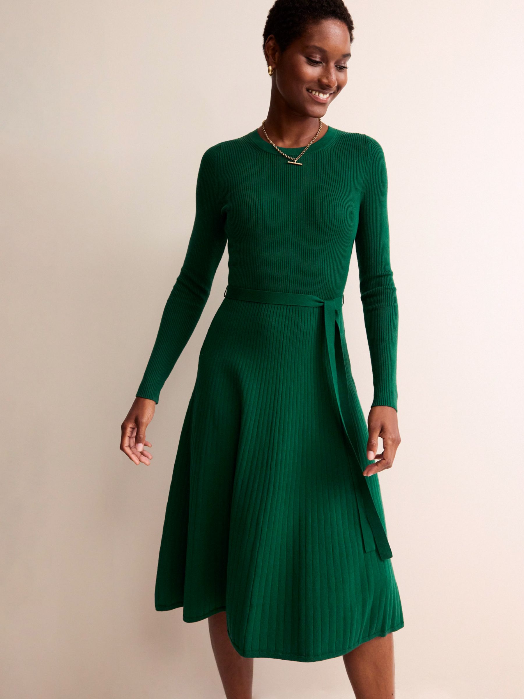 Boden Lola Rib Knit Midi Dress, Emerald Green, 8