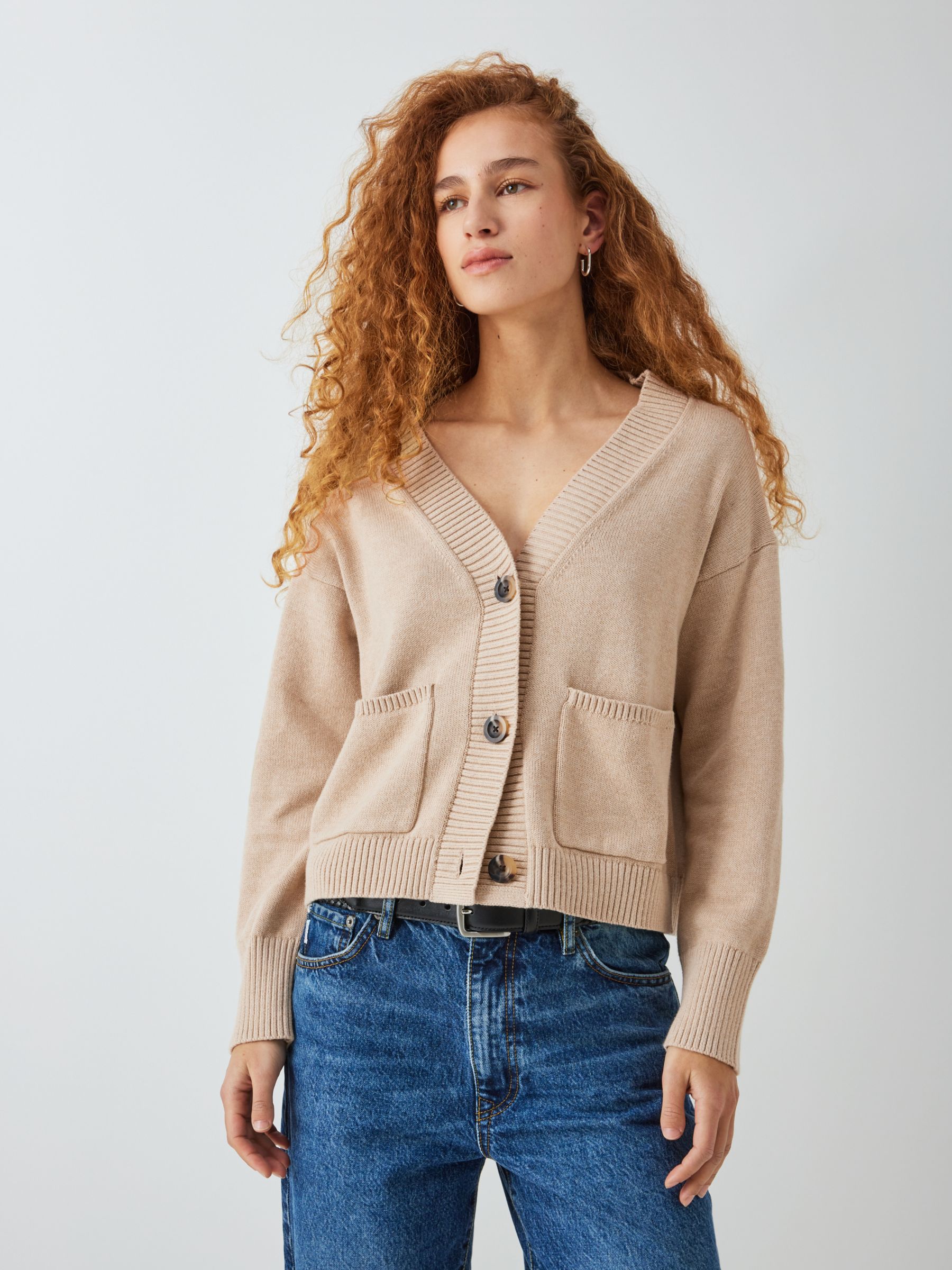 John Lewis ANYDAY Patch Pocket Cardigan, Oatmeal, S