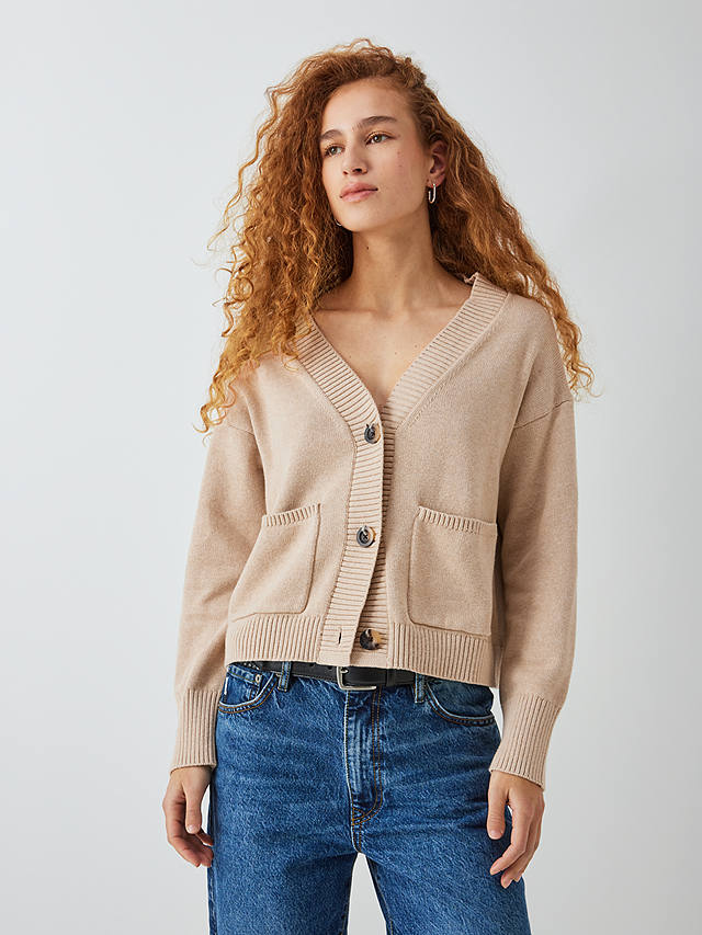 John Lewis ANYDAY Patch Pocket Cardigan, Oatmeal