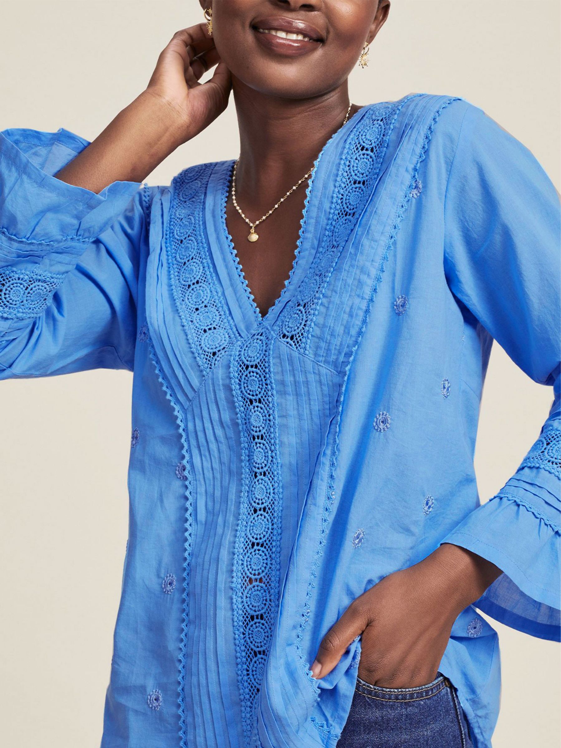 Buy Aspiga Valentina Embroided Organic Cotton Top, Marina Blue Online at johnlewis.com