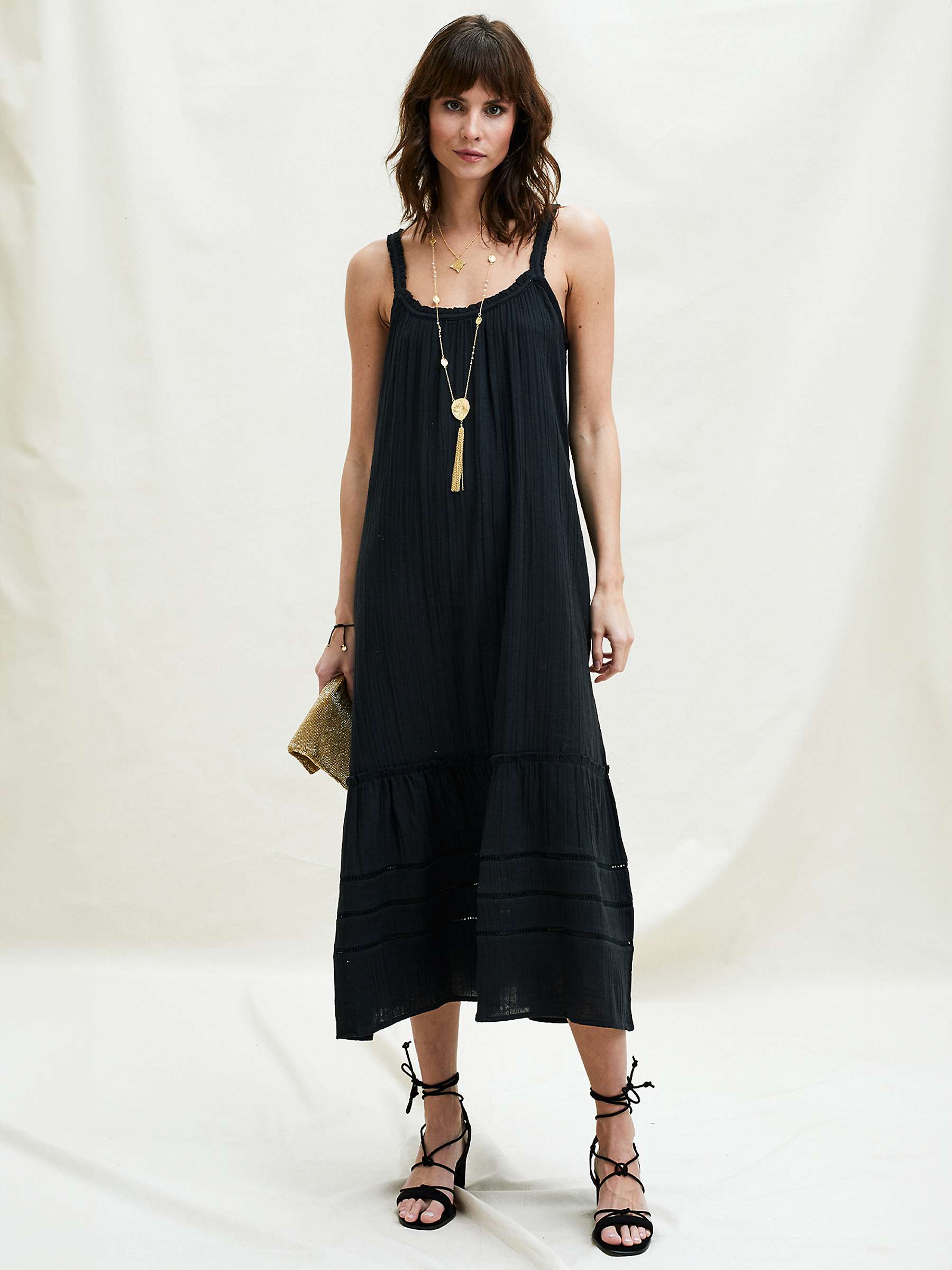 Buy Aspiga Frankie Frill Detail Tiered Midi Dress, Black Online at johnlewis.com