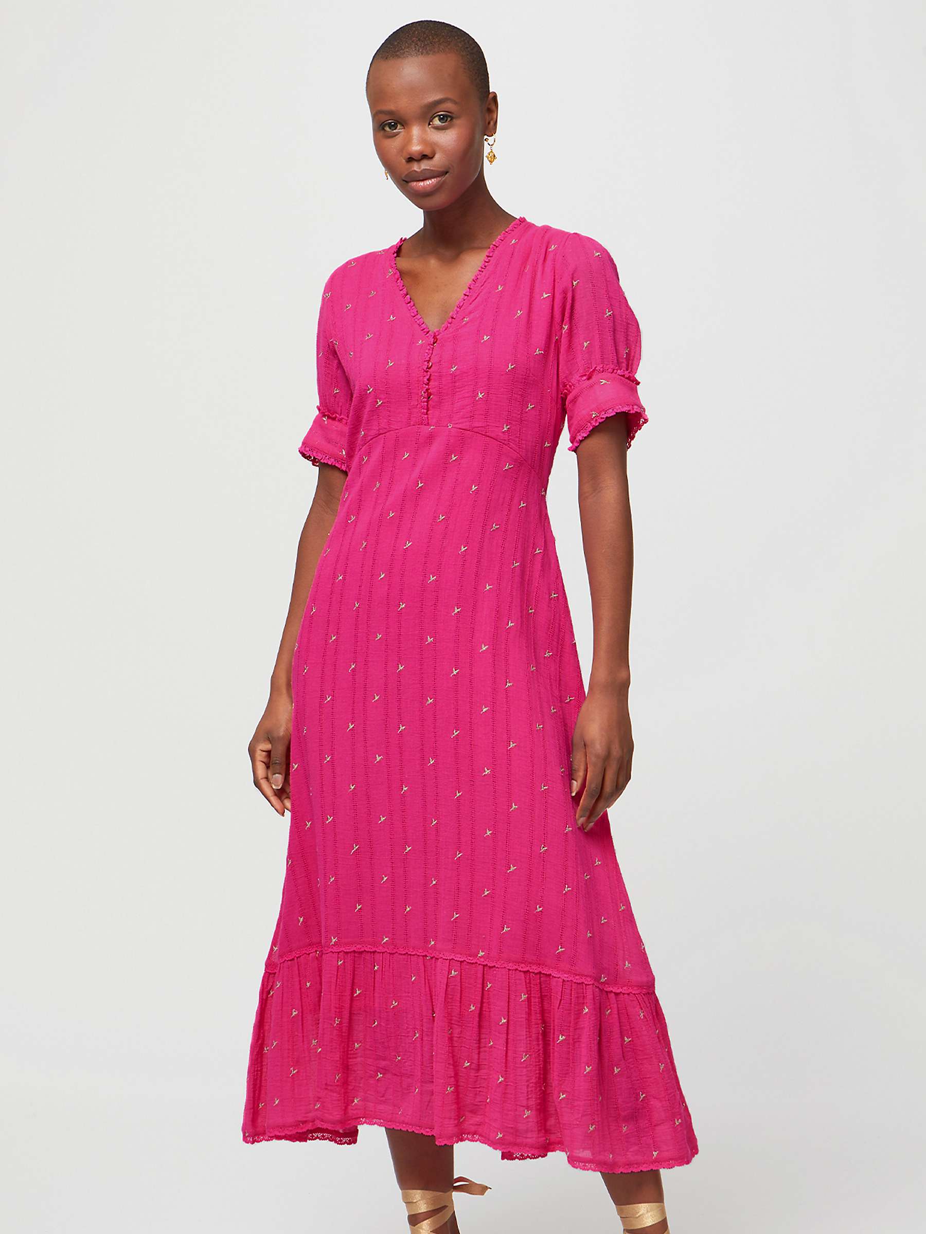Buy Aspiga Poppy Embroidered Jacquard Midi Dress, Pink Online at johnlewis.com