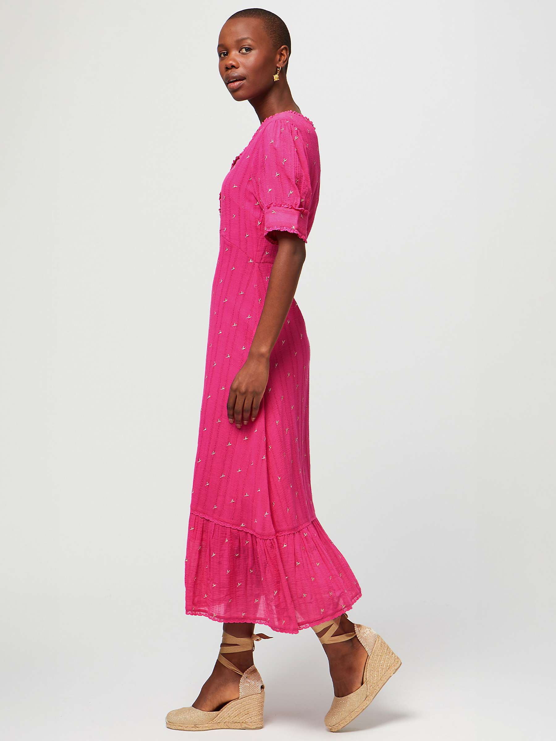 Buy Aspiga Poppy Embroidered Jacquard Midi Dress, Pink Online at johnlewis.com