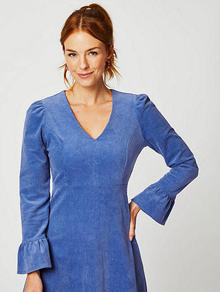 Aspiga Victoria V-Neck Corduroy Midi Dress, Cornflower Blue