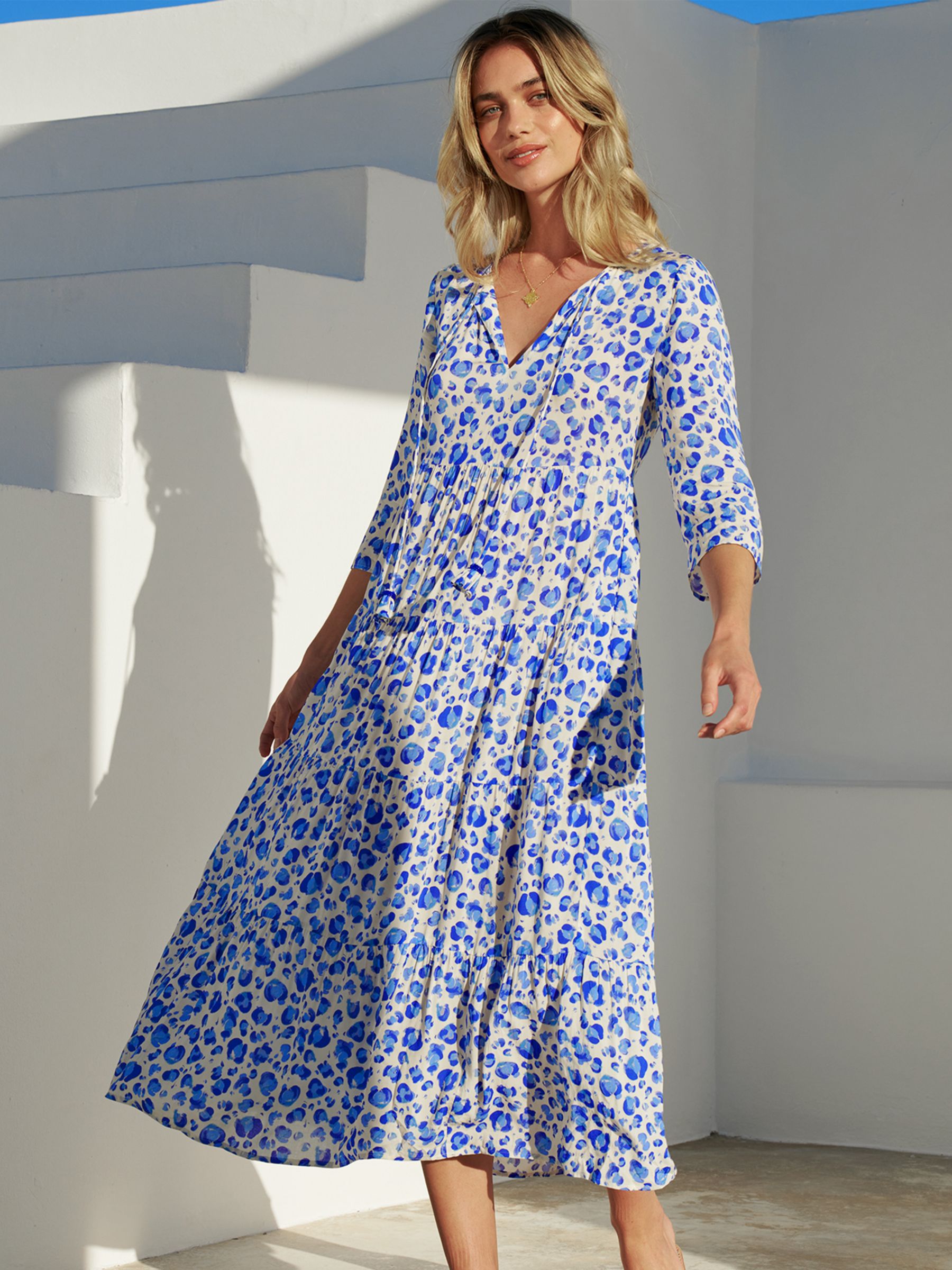 Aspiga Emma Cheetah Print Midi Dress, Cream/Blue at John Lewis & Partners