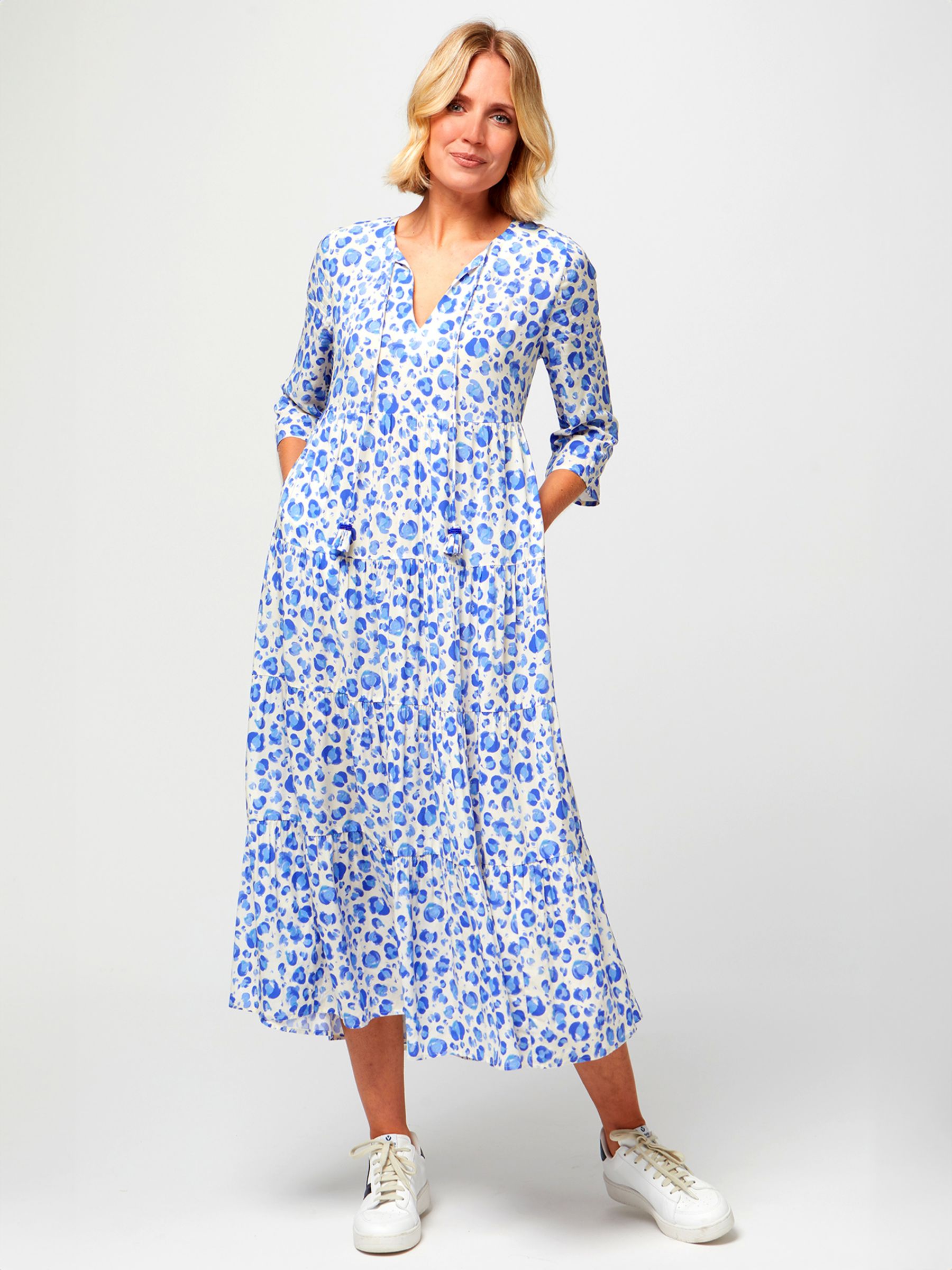 Aspiga Emma Cheetah Print Midi Dress, Cream/Blue, XXL