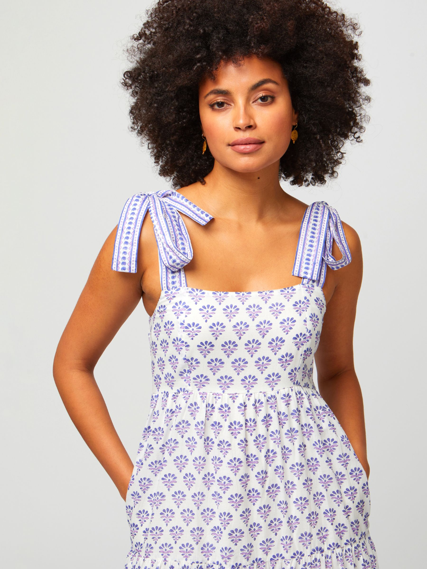 Aspiga Tabitha Block Print Cotton Maxi Dress, Purple/Blue, XXL