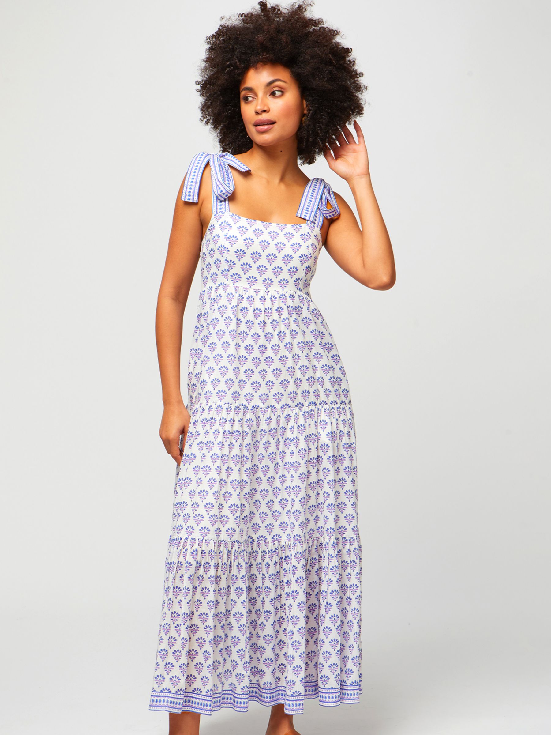 Aspiga Tabitha Block Print Cotton Maxi Dress, Purple/Blue, XXL